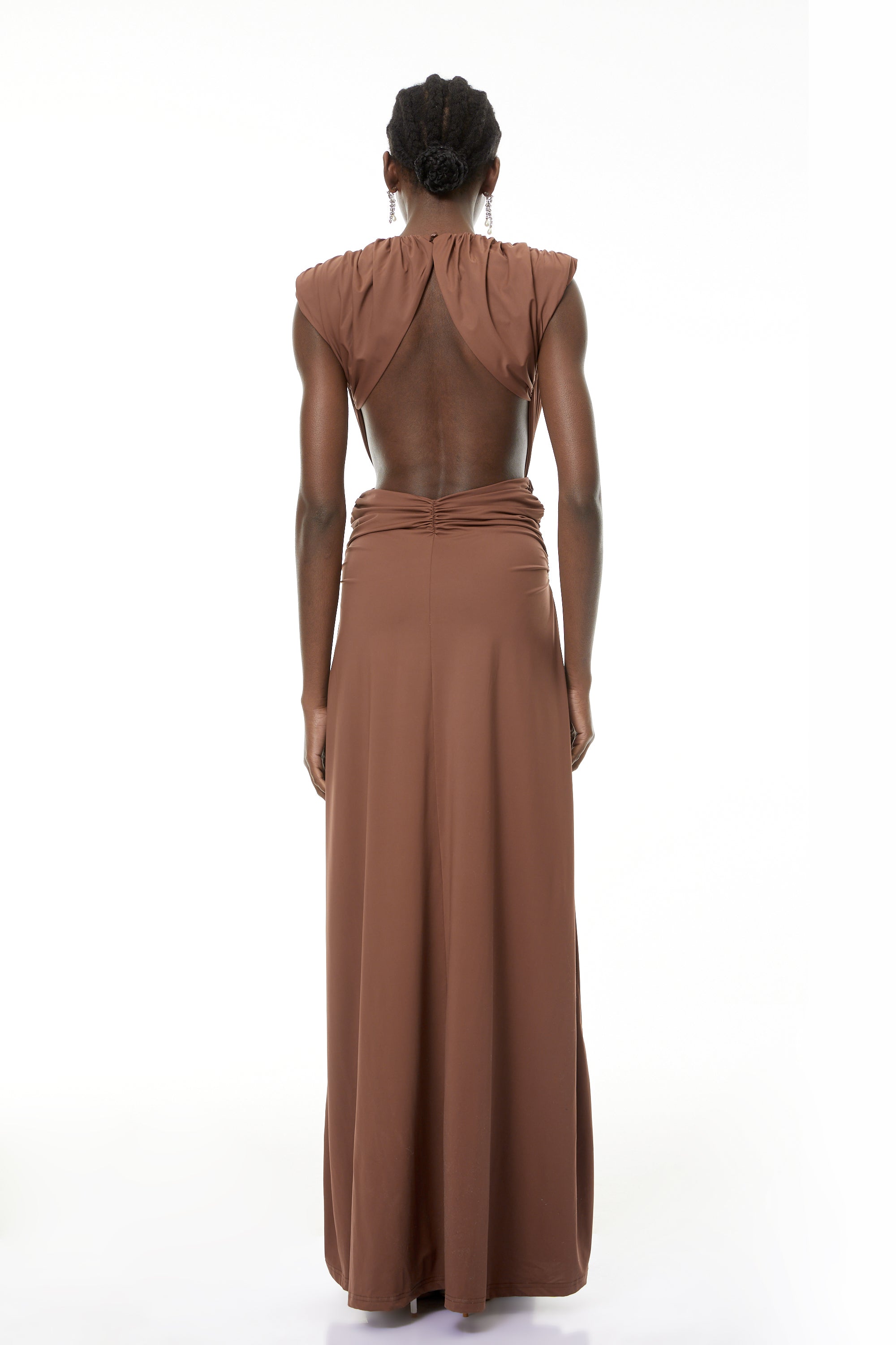 Else Brown Deep V-Neck Twisted Maxi Dress