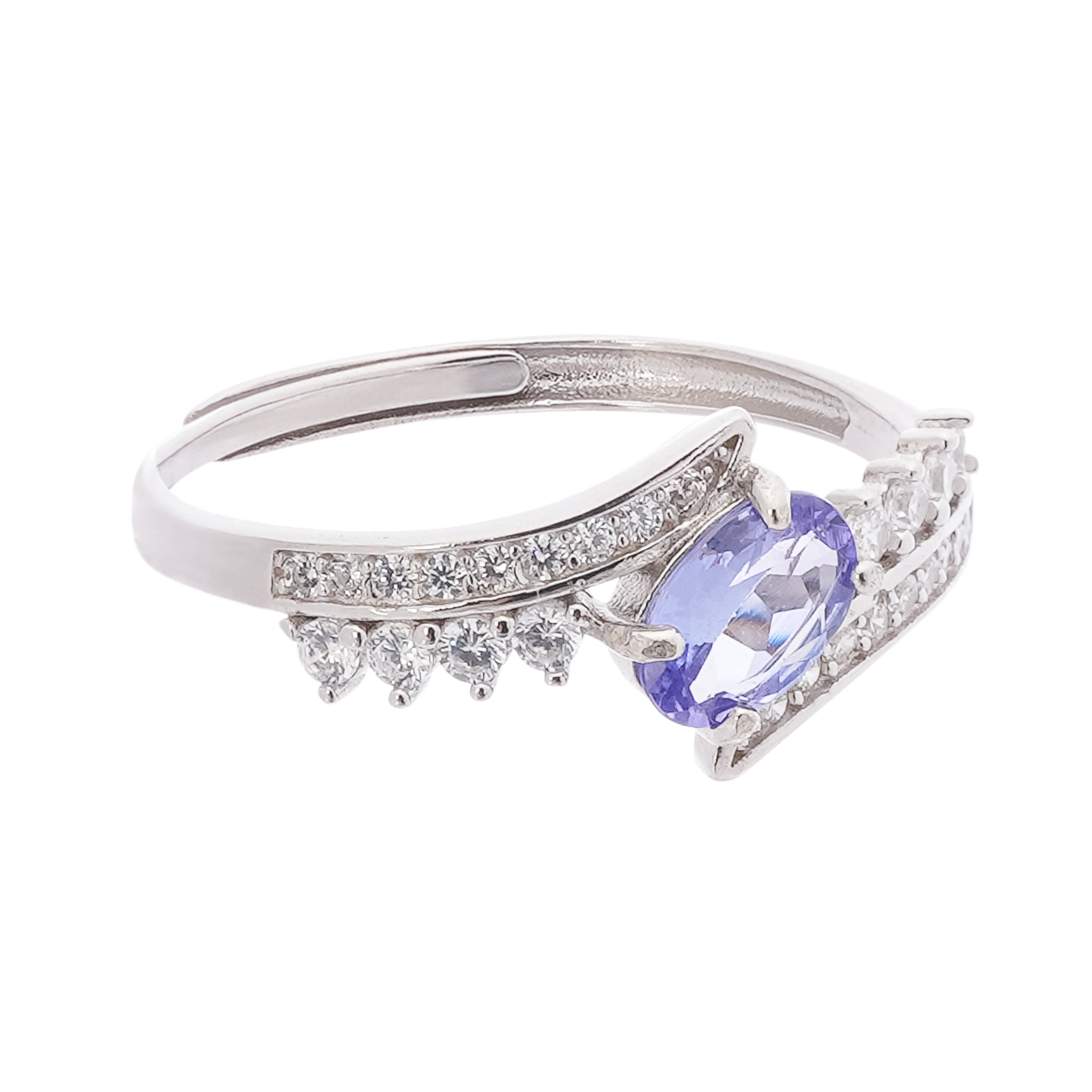 Elspeth Violet Tanzanite Oval Cut Pavé Crystal Sterling Silver Ring