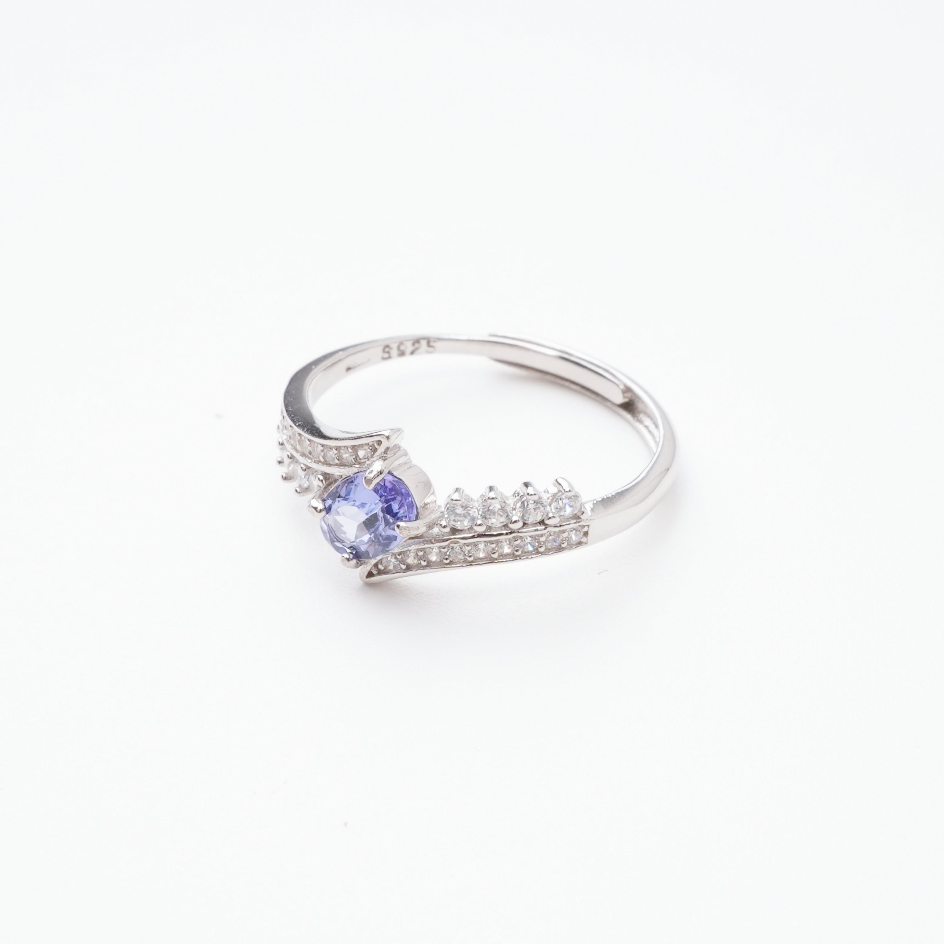 Elspeth Violet Tanzanite Oval Cut Pavé Crystal Sterling Silver Ring