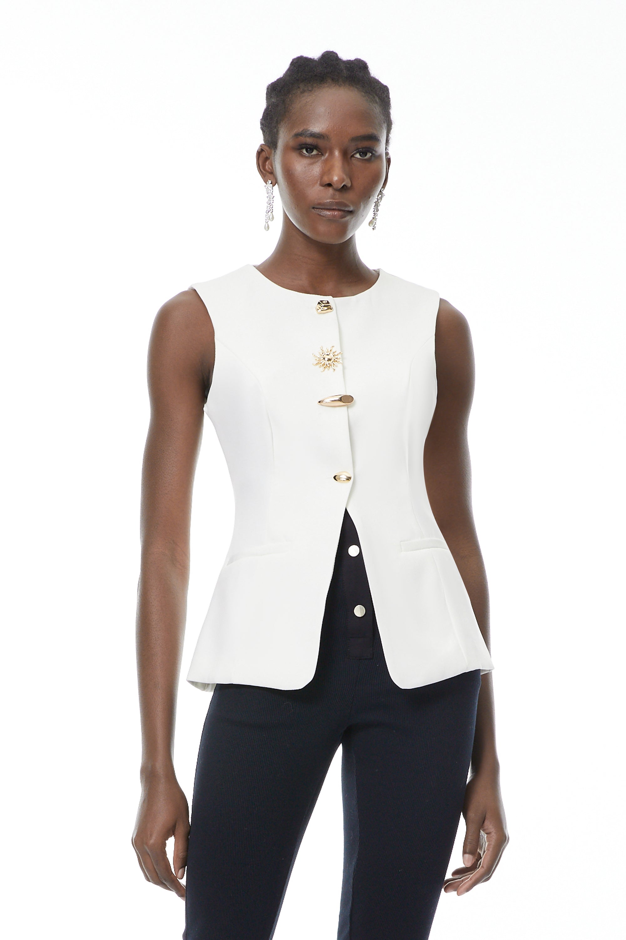 Emma White Waistcoat with Gold Buttons