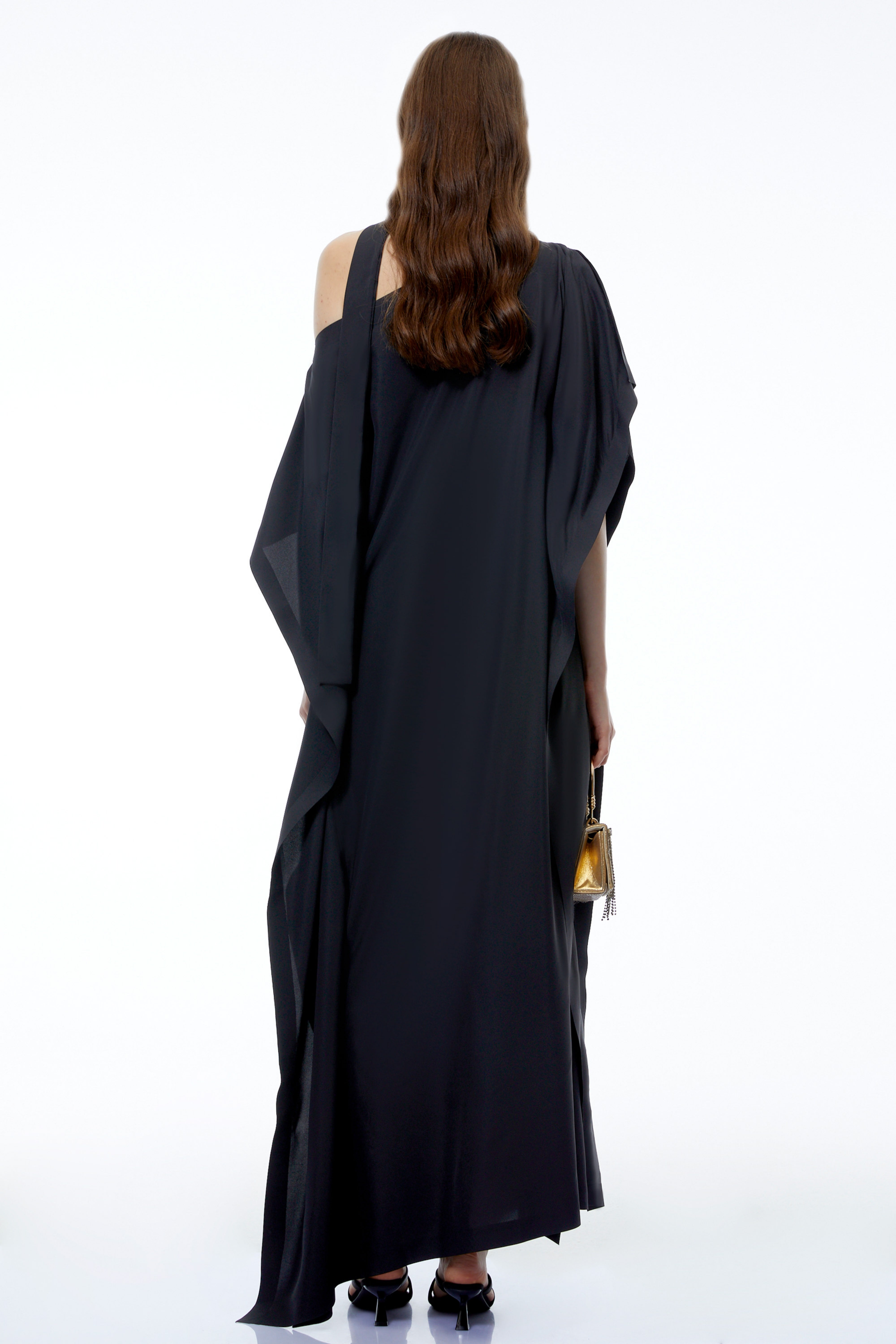 Esme Black Pleated Maxi Dress with Split Sleeves