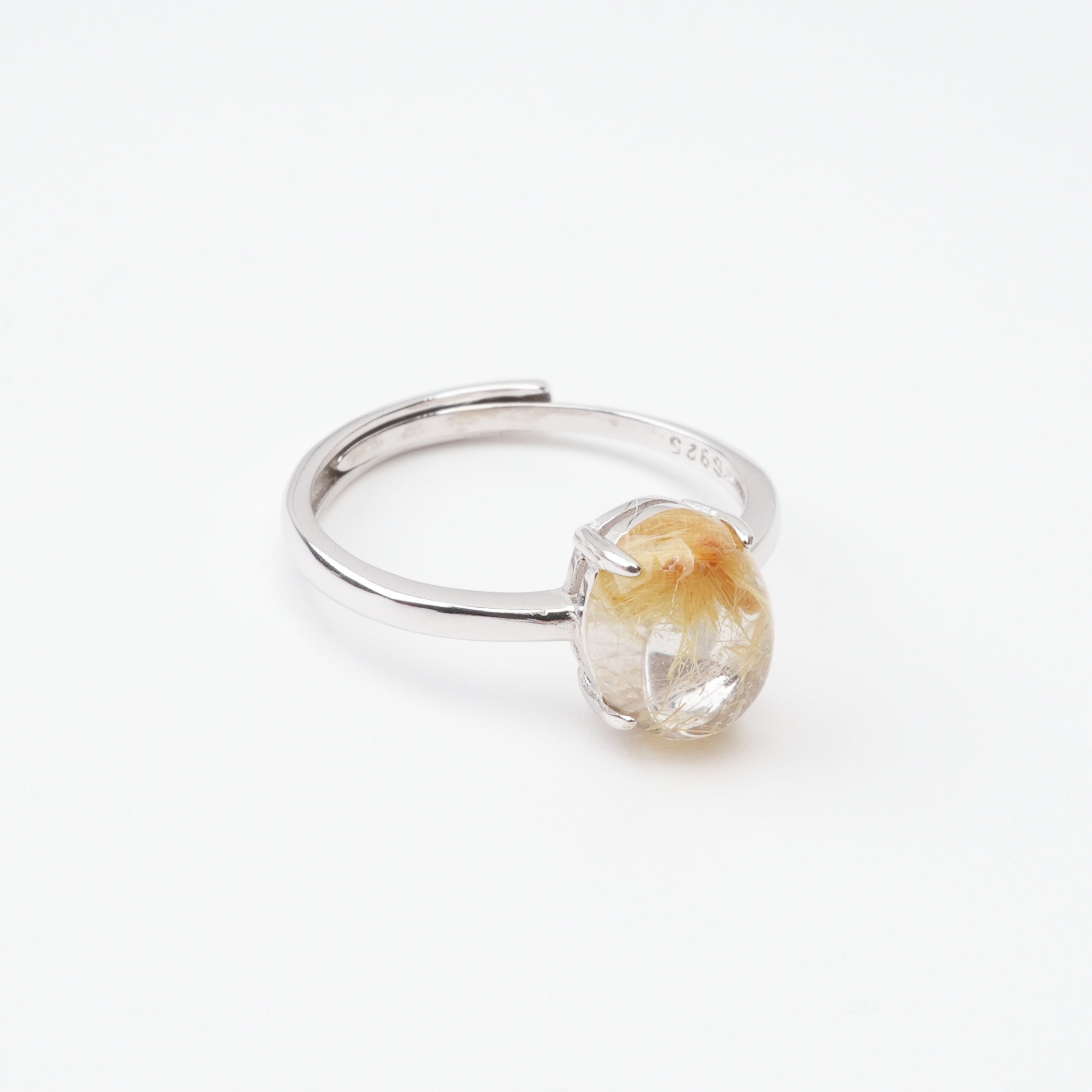 Estelle Golden Rutilated Quartz Oval Cabochon Sterling Silver Ring