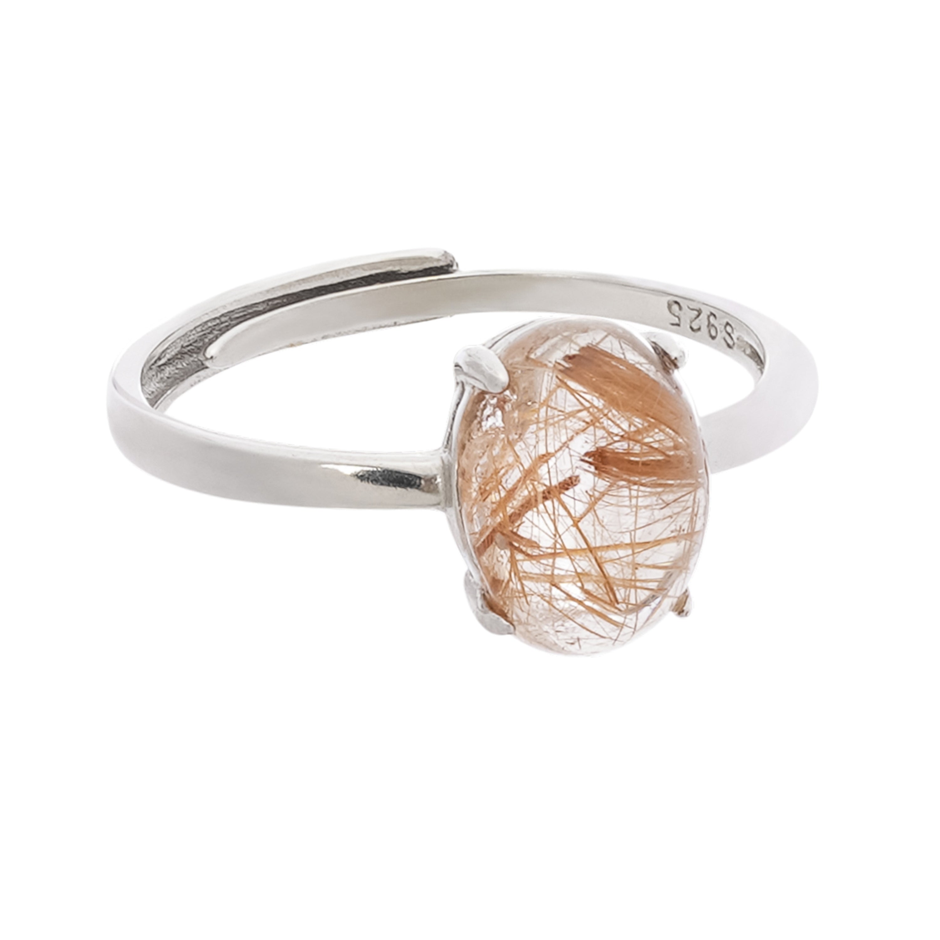 Estelle Red Rutilated Quartz Oval Cabochon Sterling Silver Ring