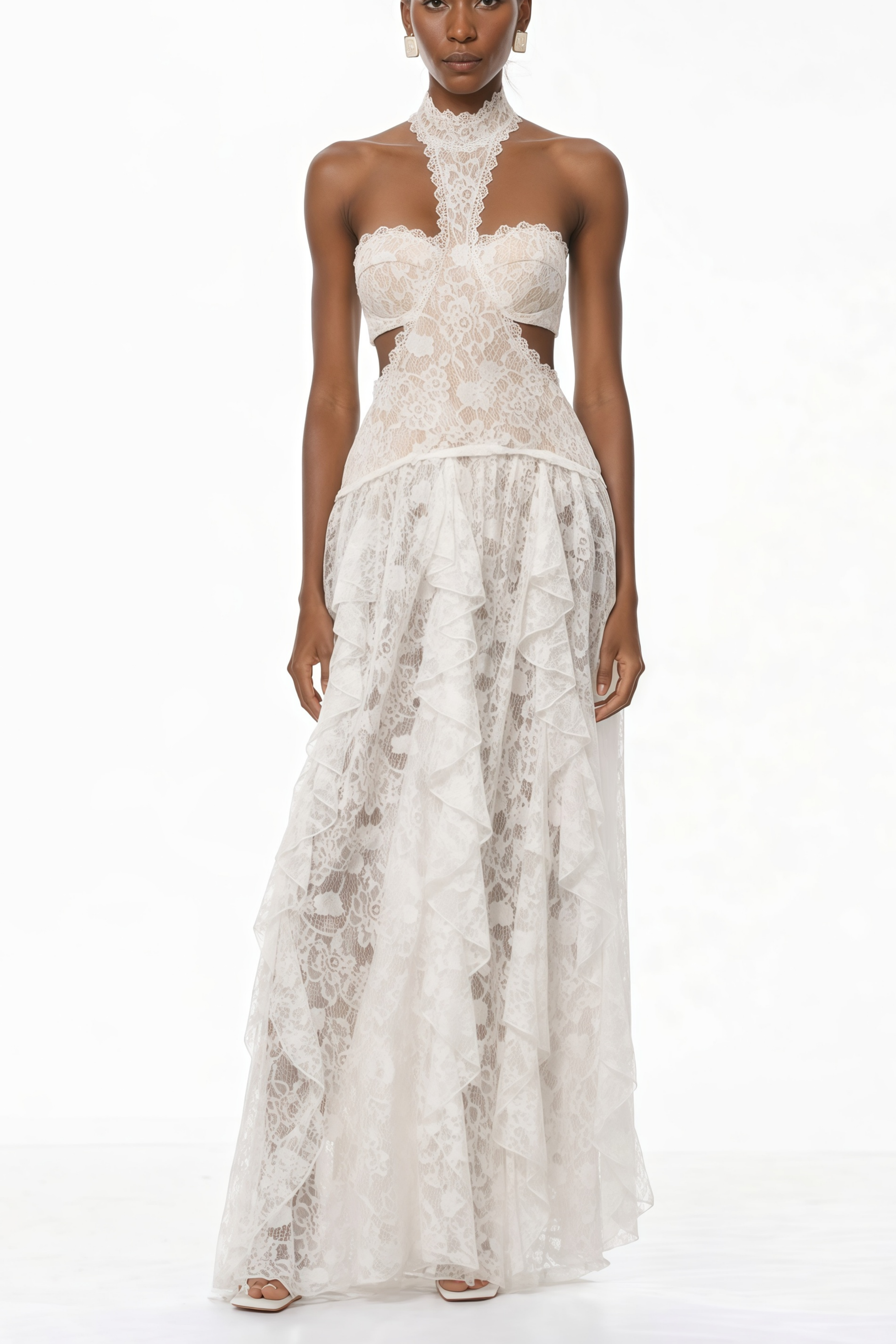 Evelyn White – Maxikleid mit Neckholder und Spitze