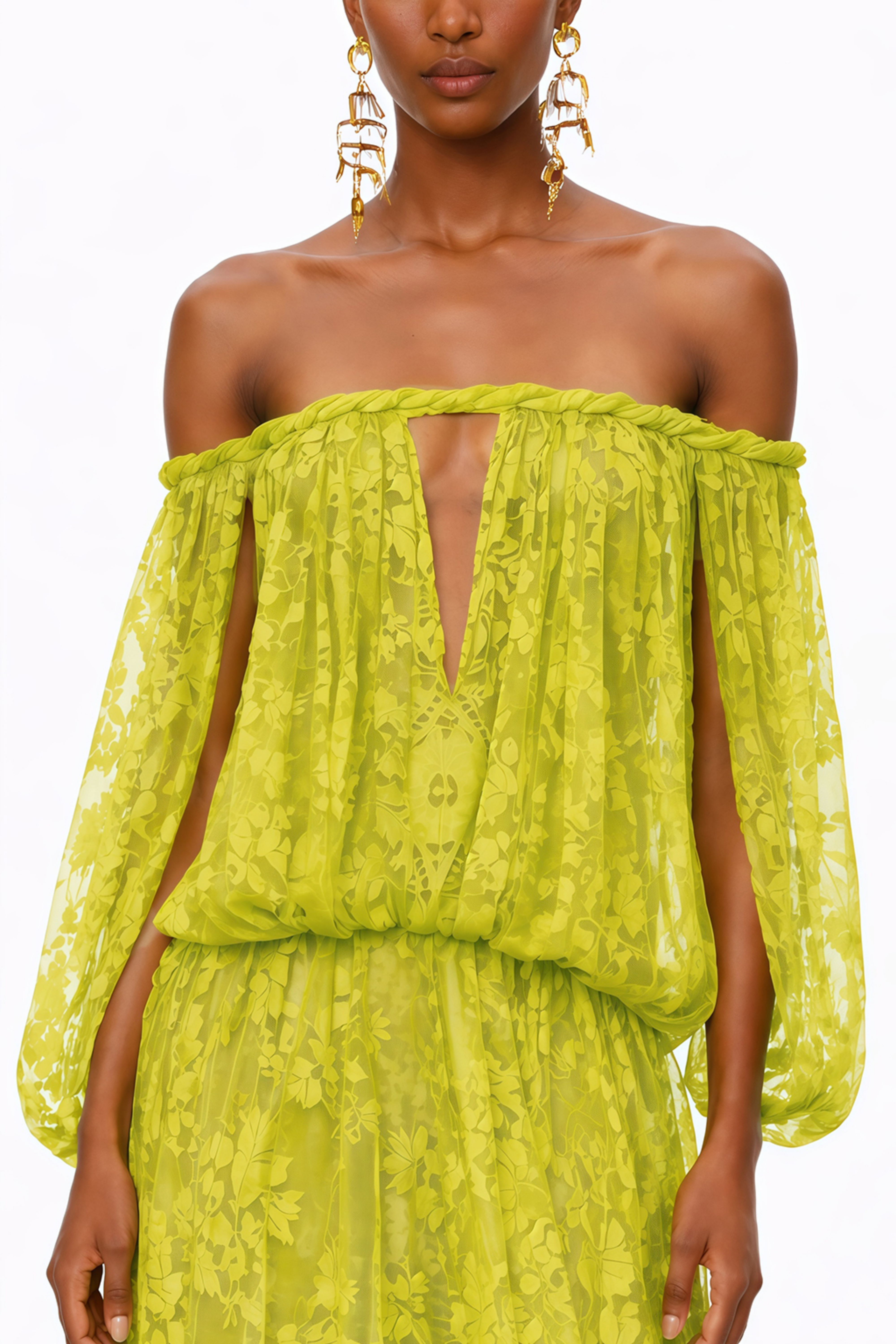 Fabienne Grünes Maxikleid mit Blumenapplikation