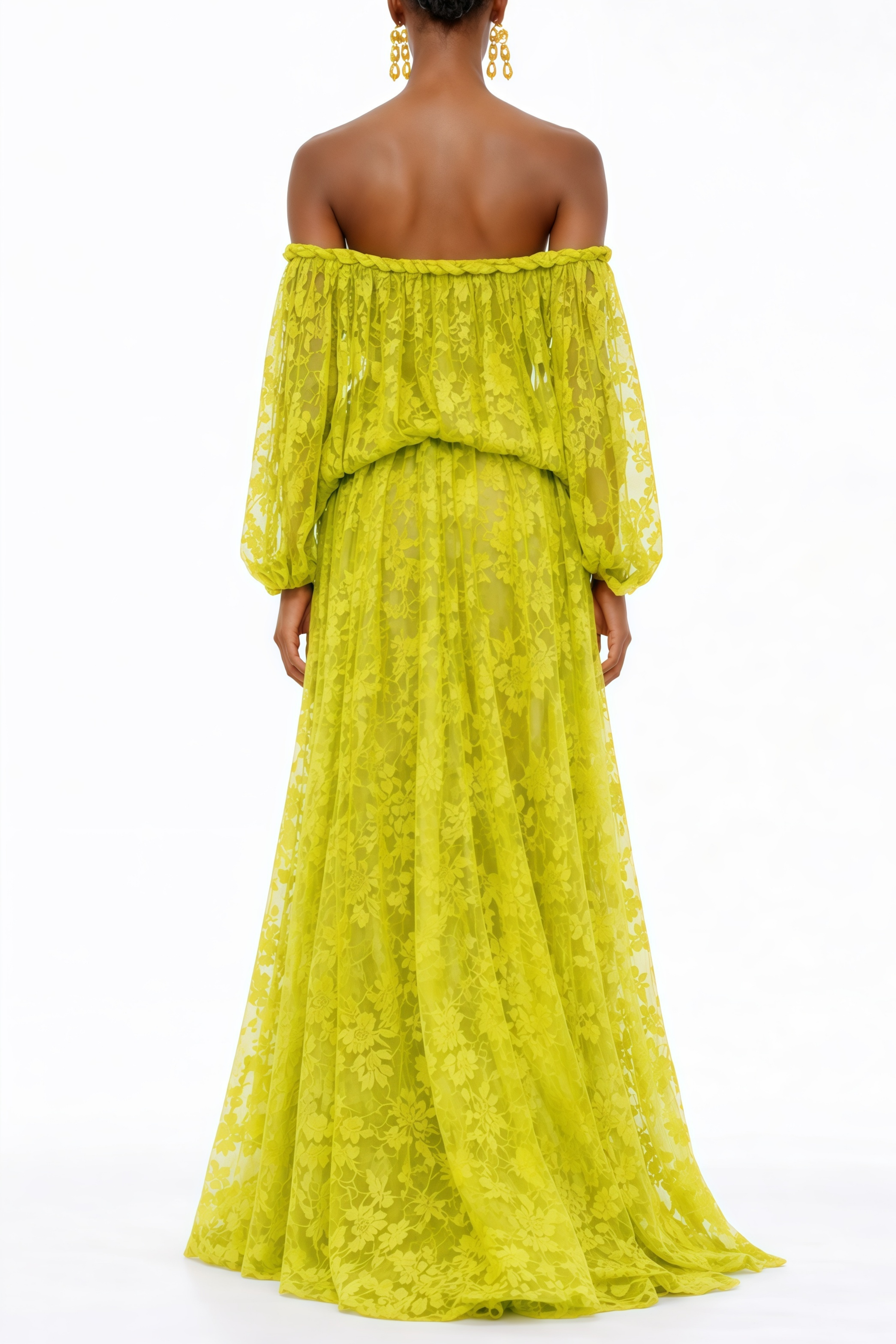 Fabienne Grünes Maxikleid mit Blumenapplikation