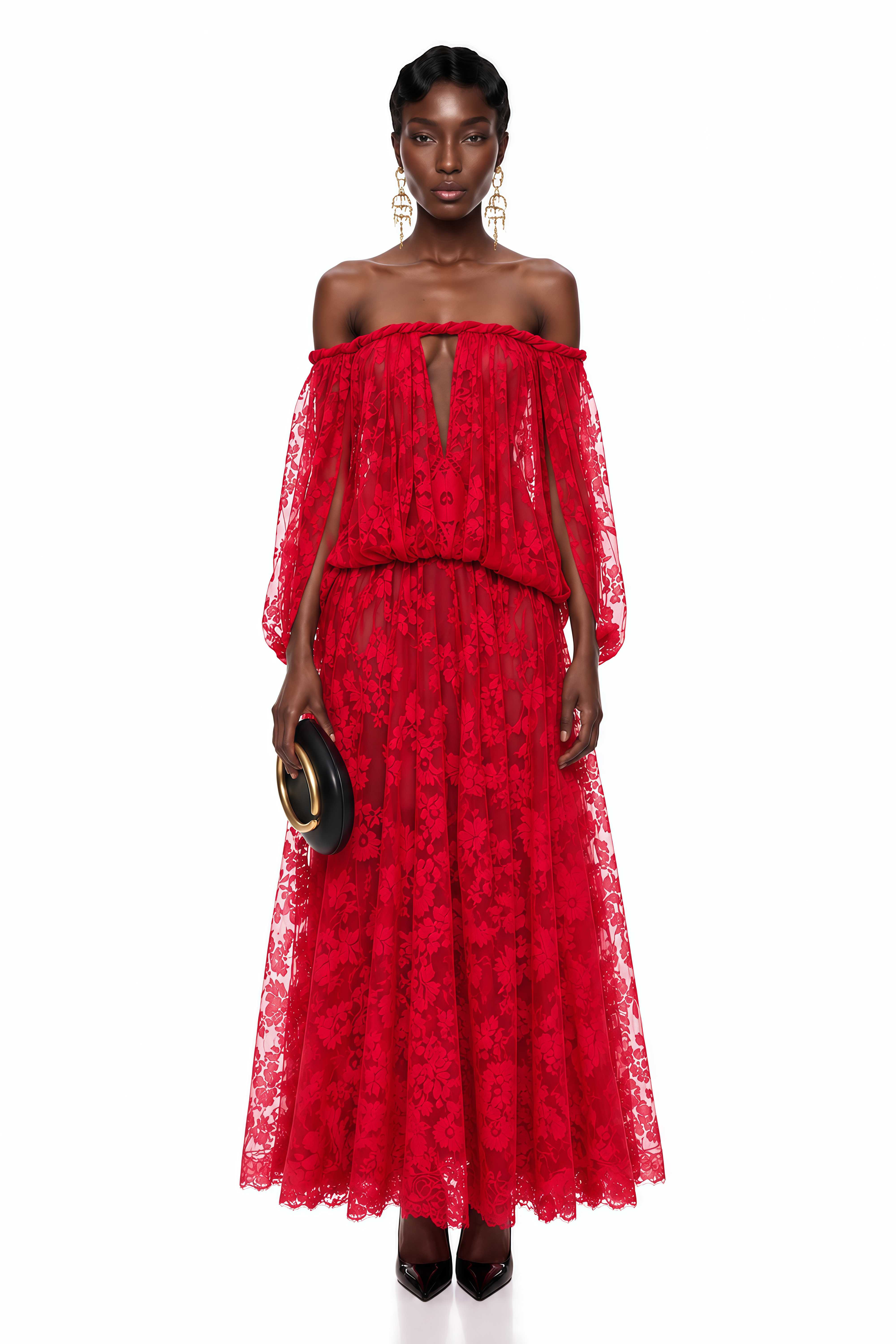 Fabienne Red Floral Appliqué Maxi Dress (Final Sale-US Only)
