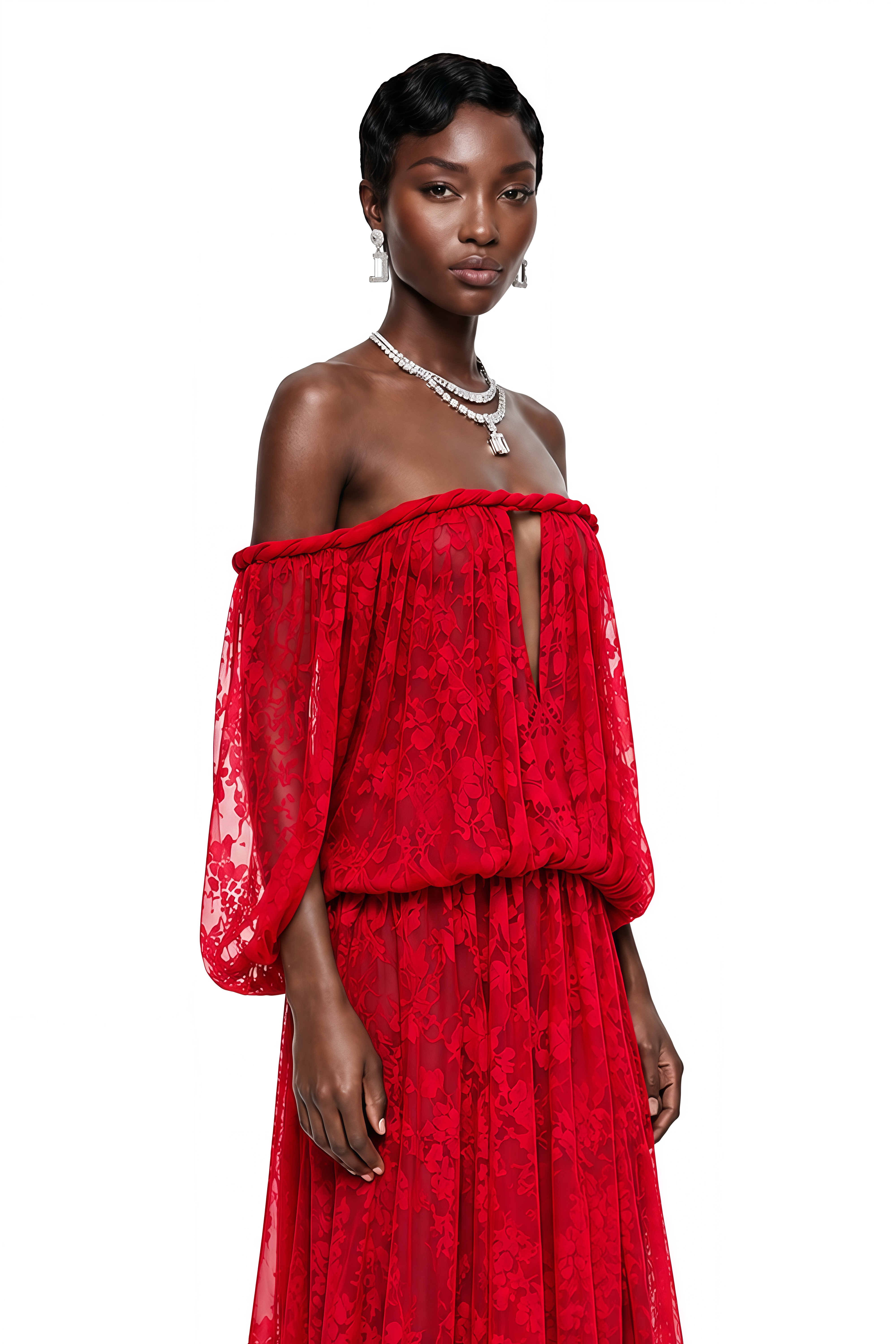 Fabienne Red Floral Appliqué Maxi Dress (Final Sale-US Only)