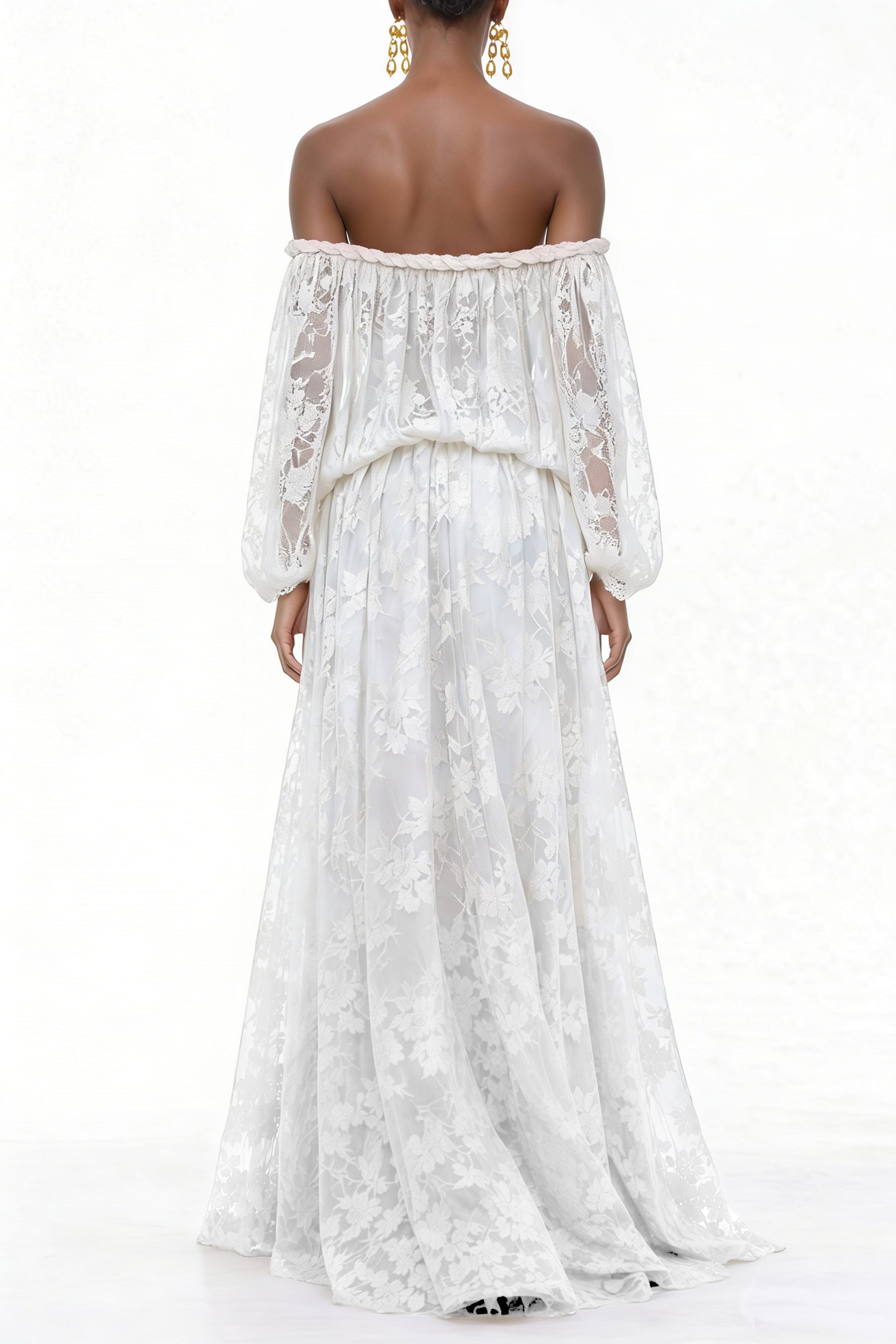 Fabienne – Weißes Maxikleid mit Blumenapplikationen