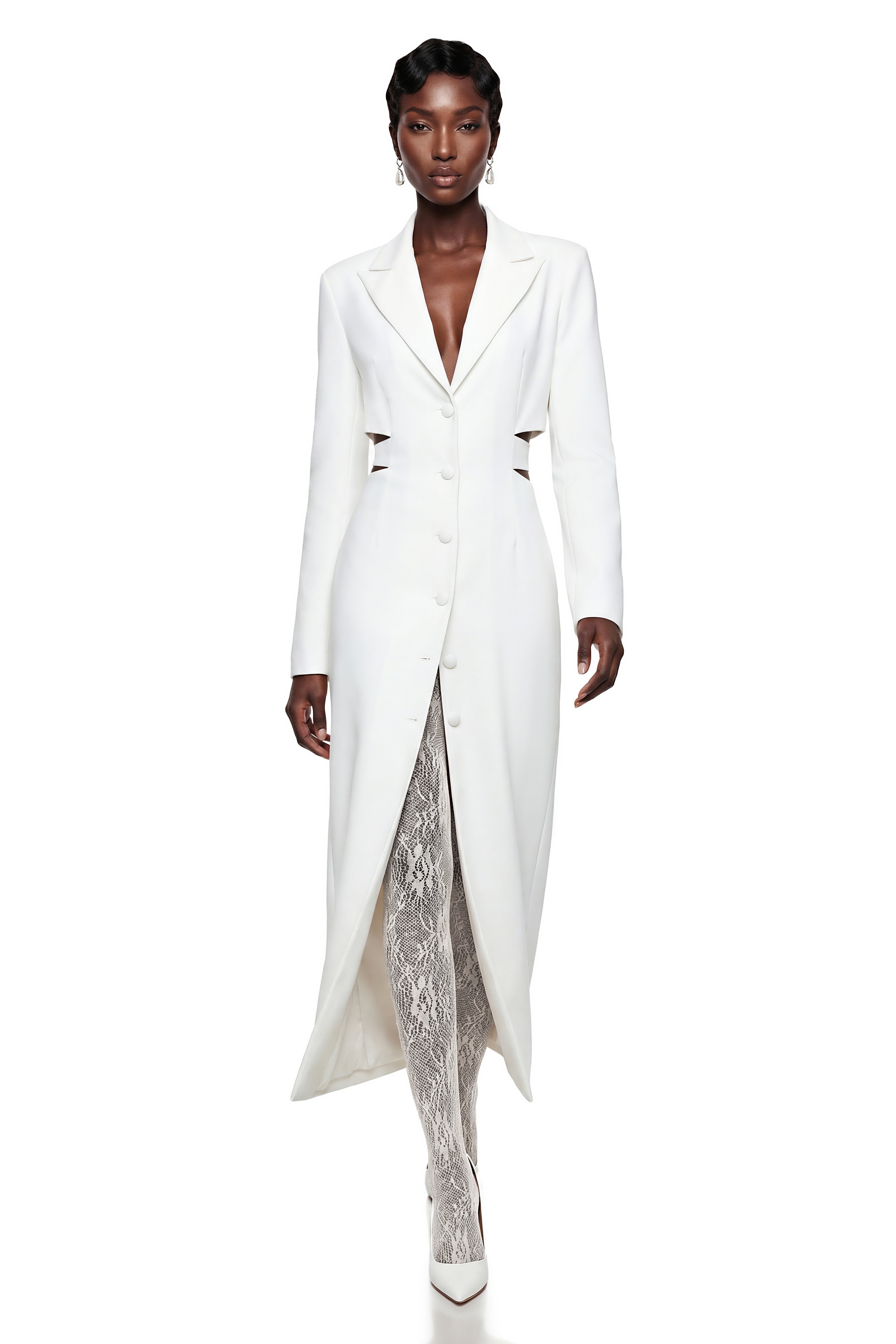 Midi-Kleid in Weiß mit Ausschnitten