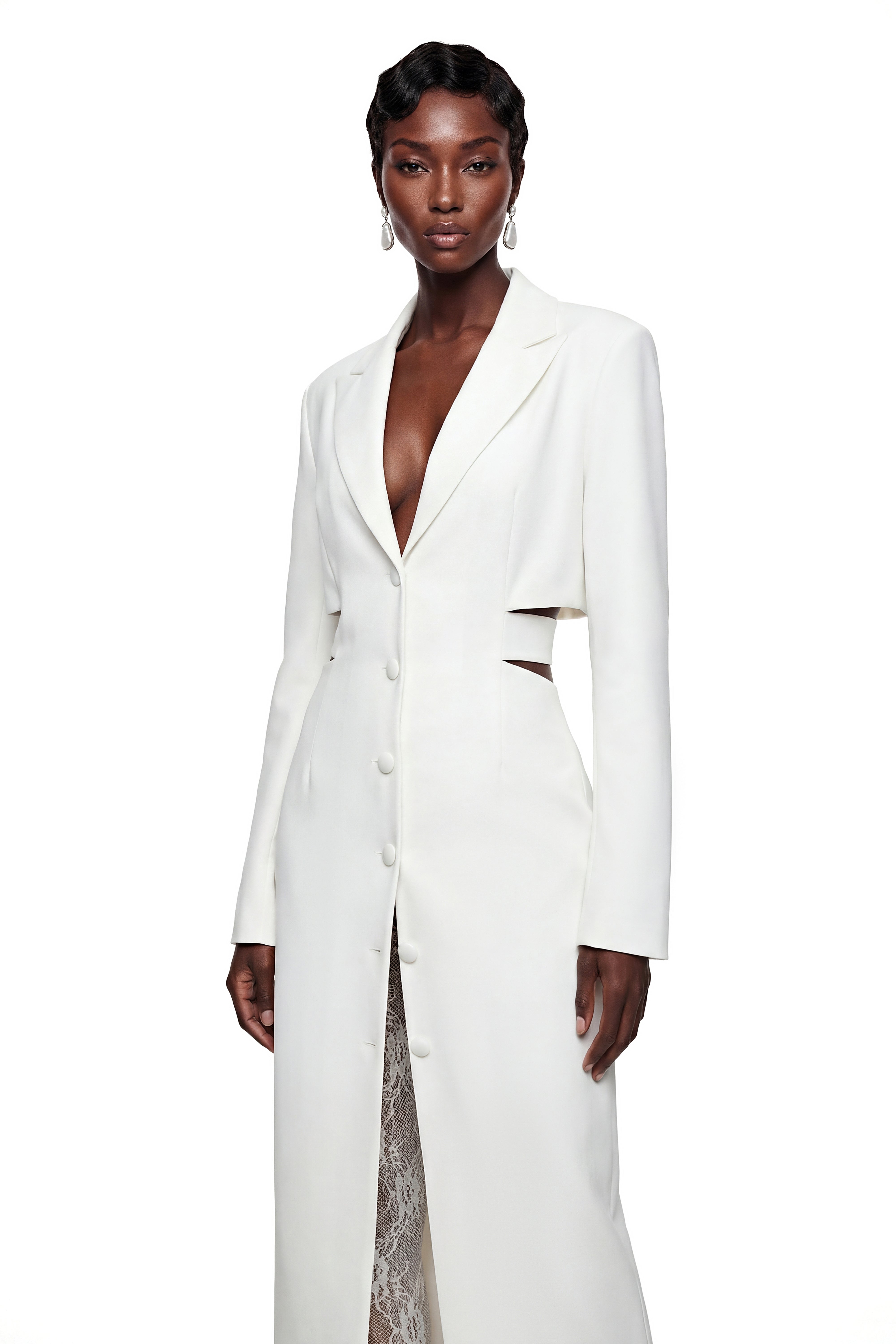 Midi-Kleid in Weiß mit Ausschnitten