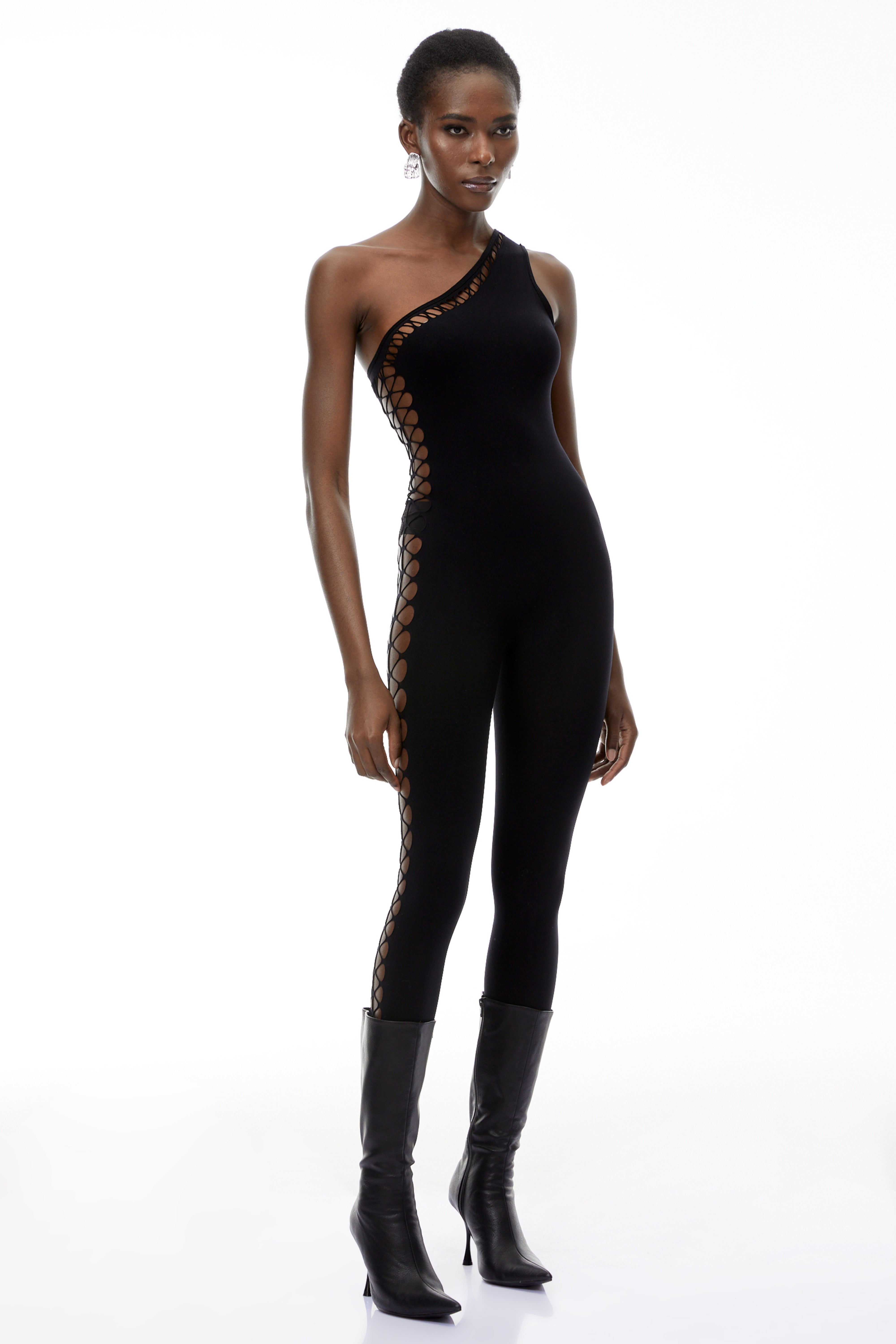 Faustina – Schwarzer Ein-Schulter-Jumpsuit mit Cut-outs