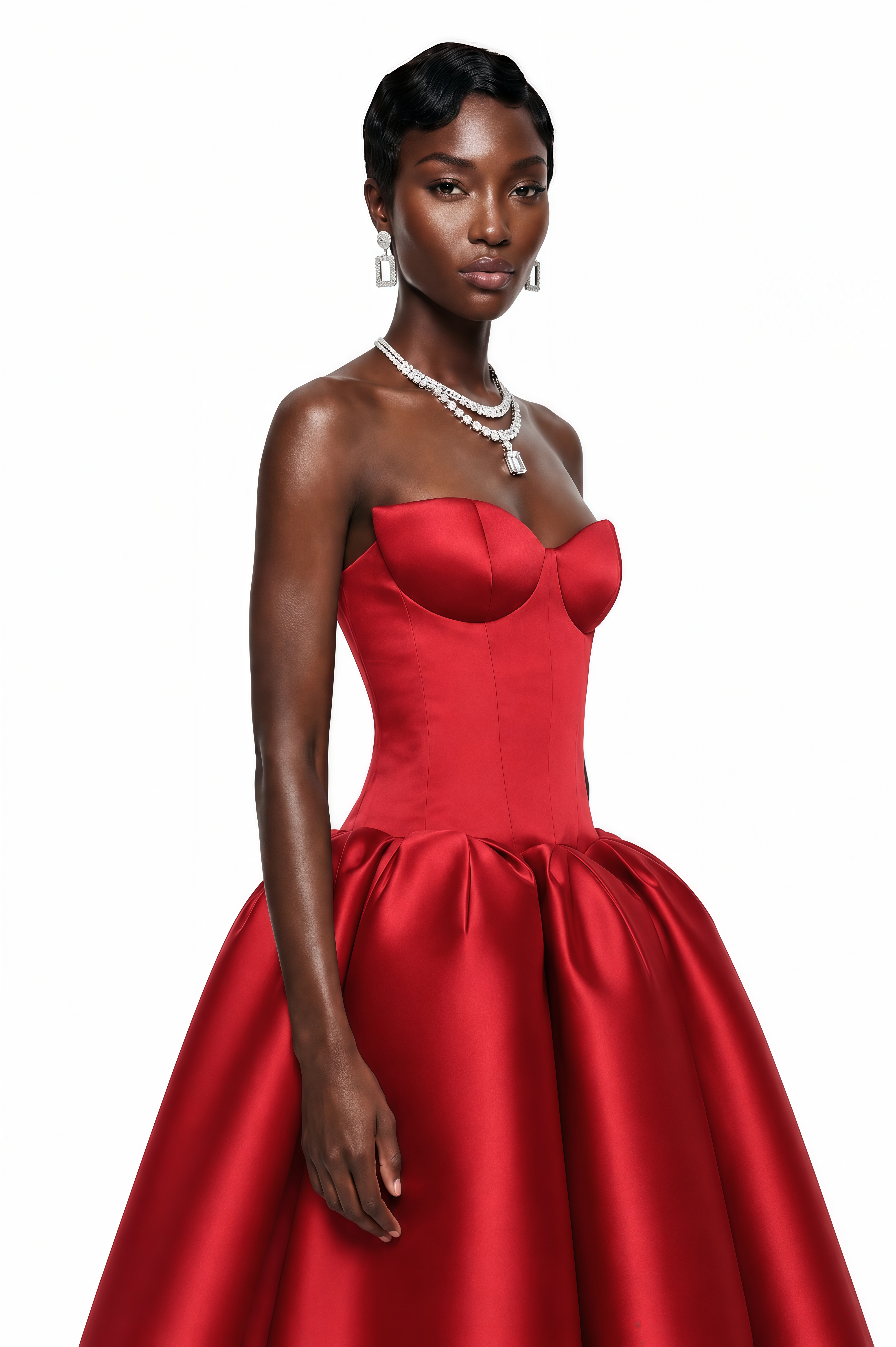 Fazilet Red Off Shoulder Corset Midi Dress