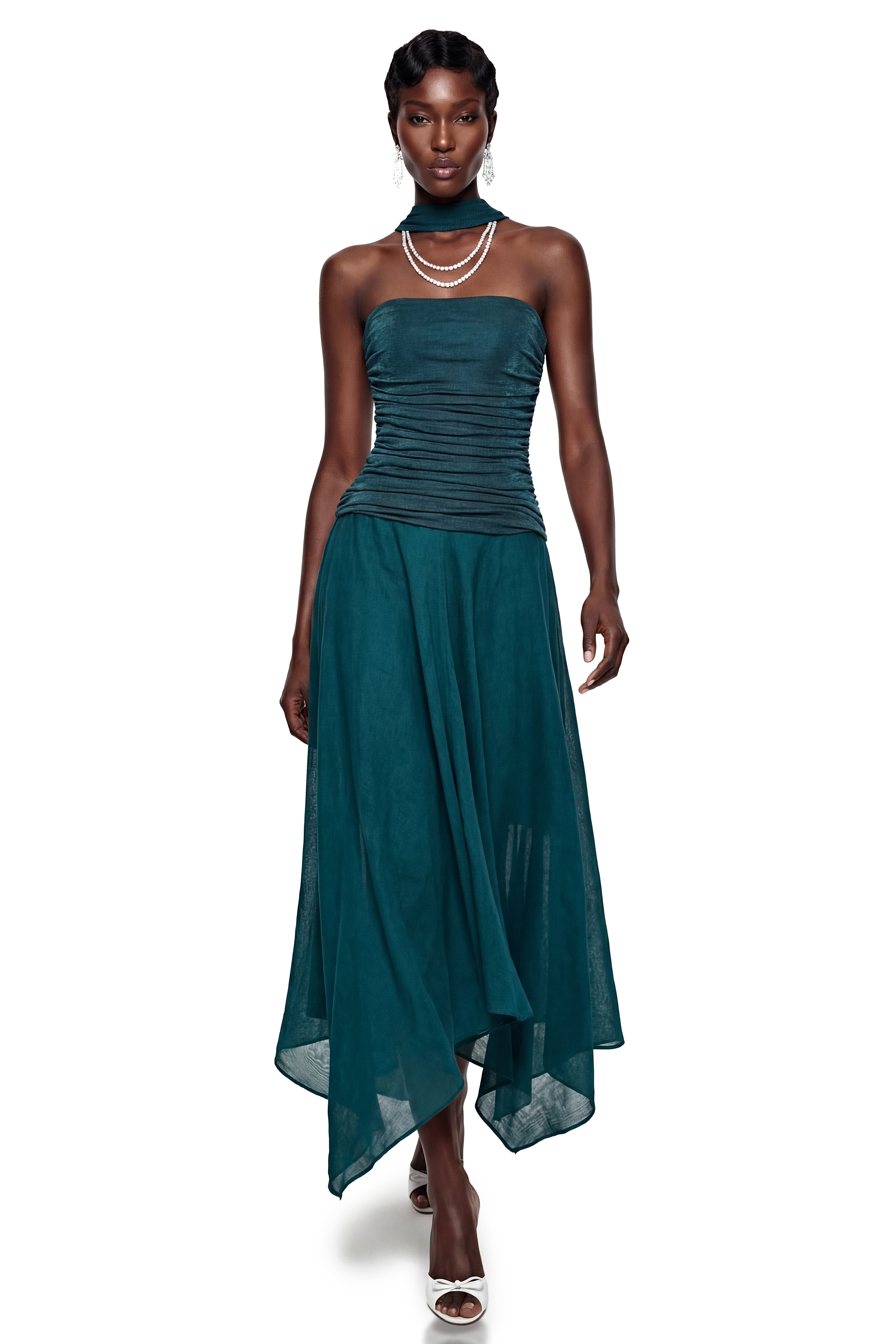Robe longue asymétrique froncée Fenella Green