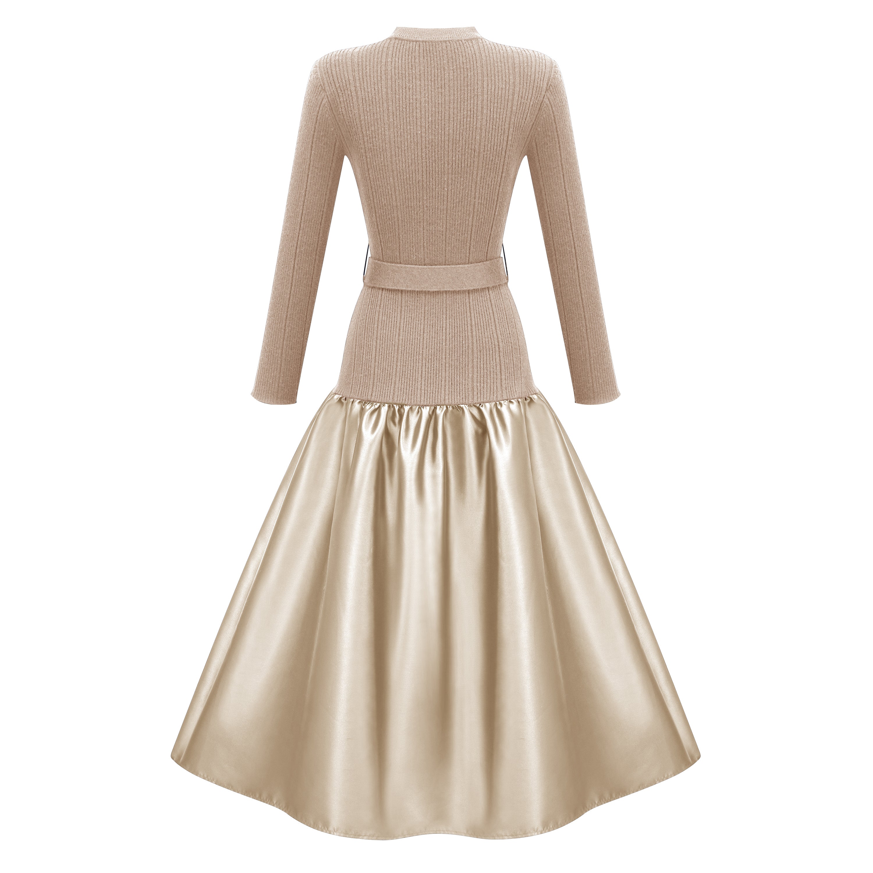 Fern Gold Satin Panel Knit Midi-Kleid