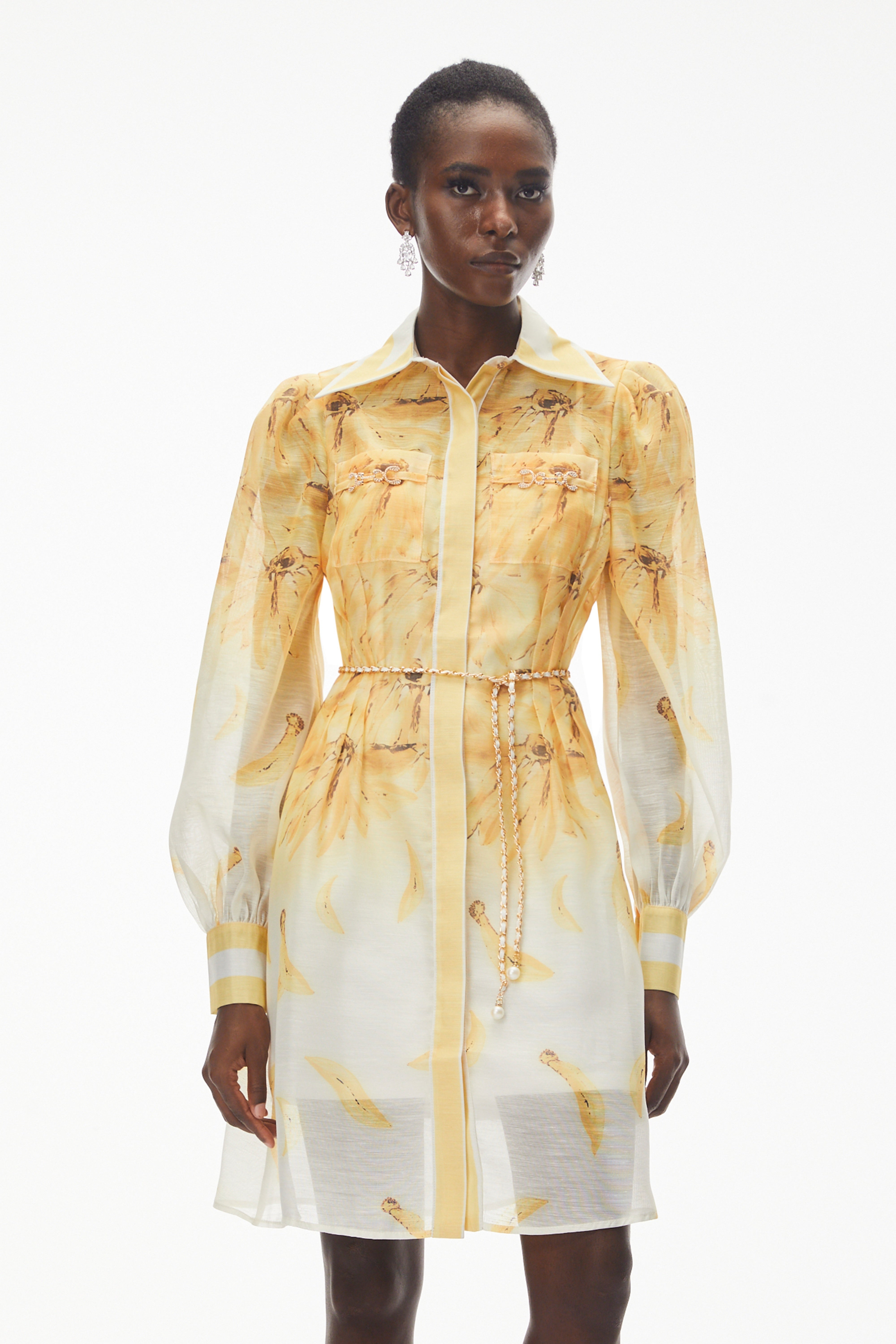 فستان قصير مزين بتدرج لوني أصفر من Filomena