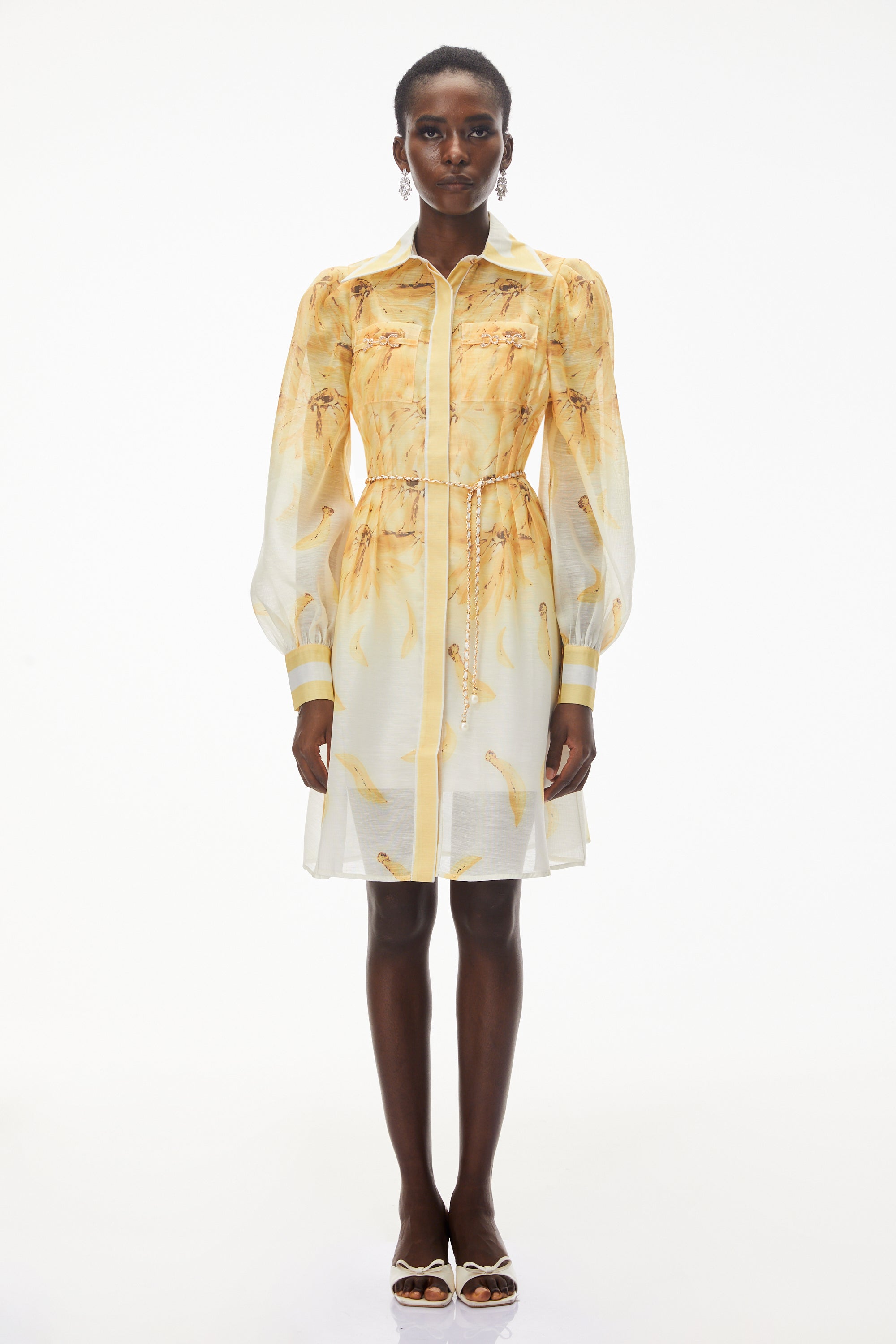 فستان قصير مزين بتدرج لوني أصفر من Filomena