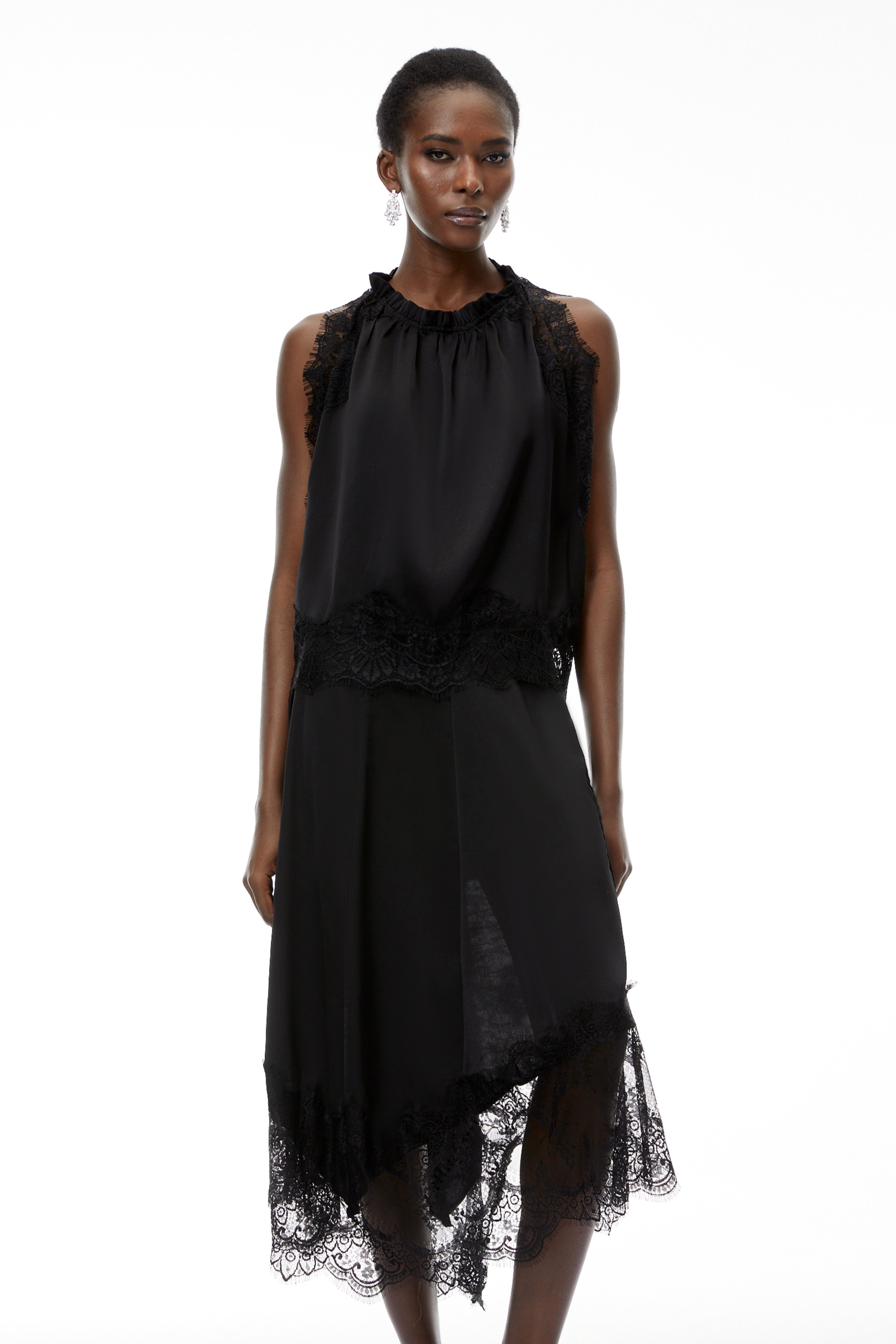 Florence Set aus schwarzem Spitzenoberteil und Rock