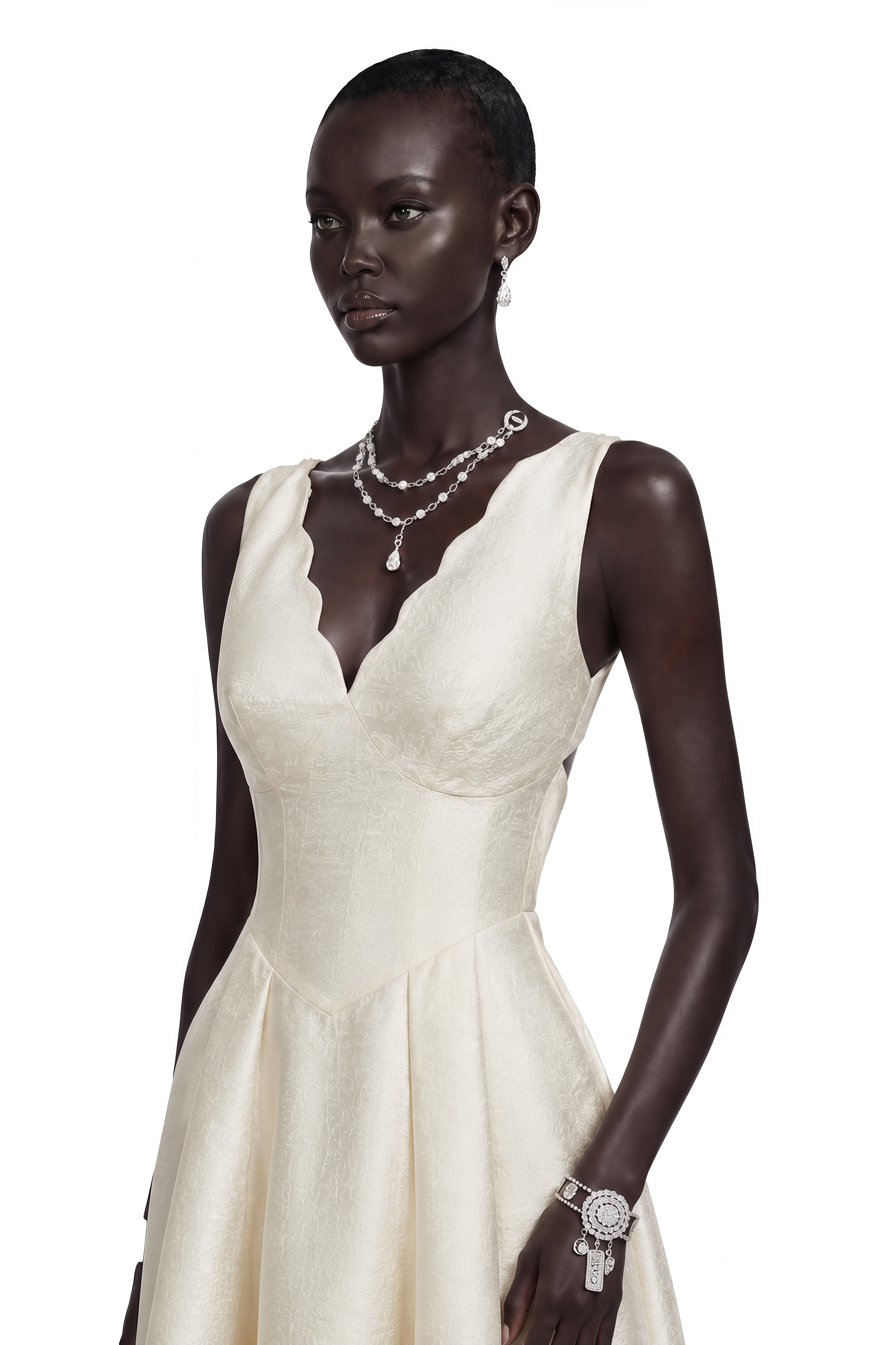 Florence Cream V-Neck Flared Satin Maxi Dress