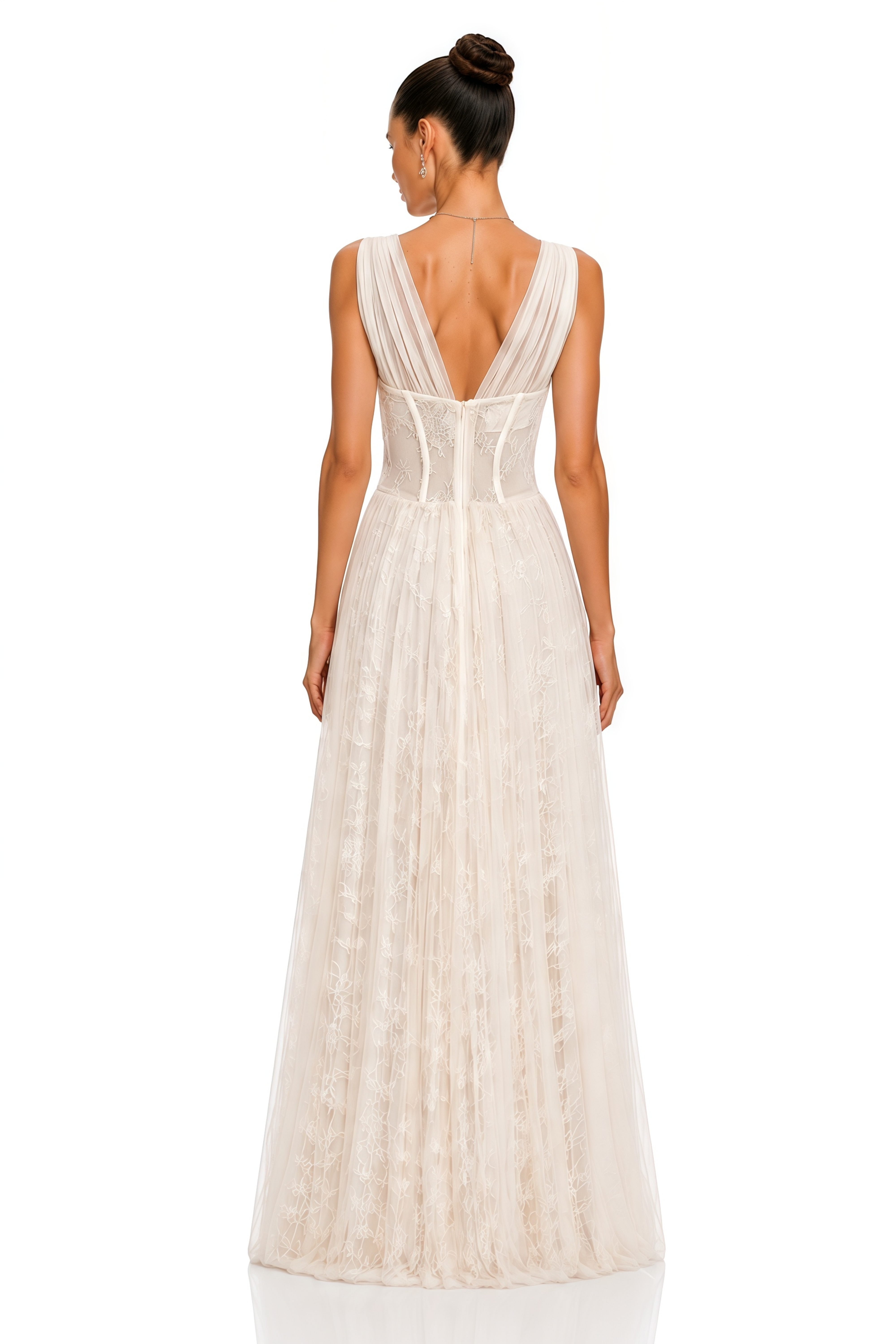 Florence White Corset Lace Maxi Dress with Ruffled Straps