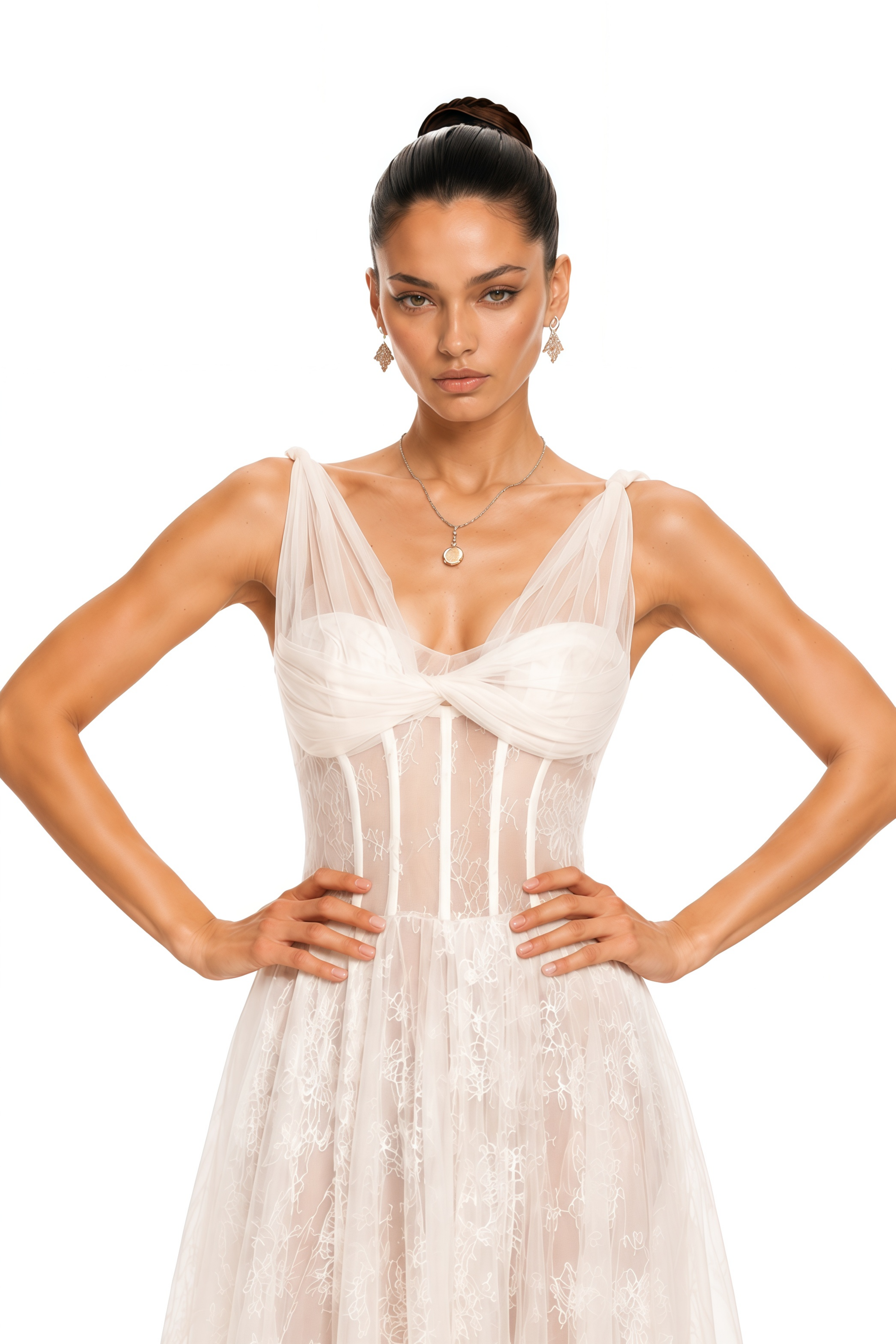 Florence White Corset Lace Maxi Dress with Ruffled Straps