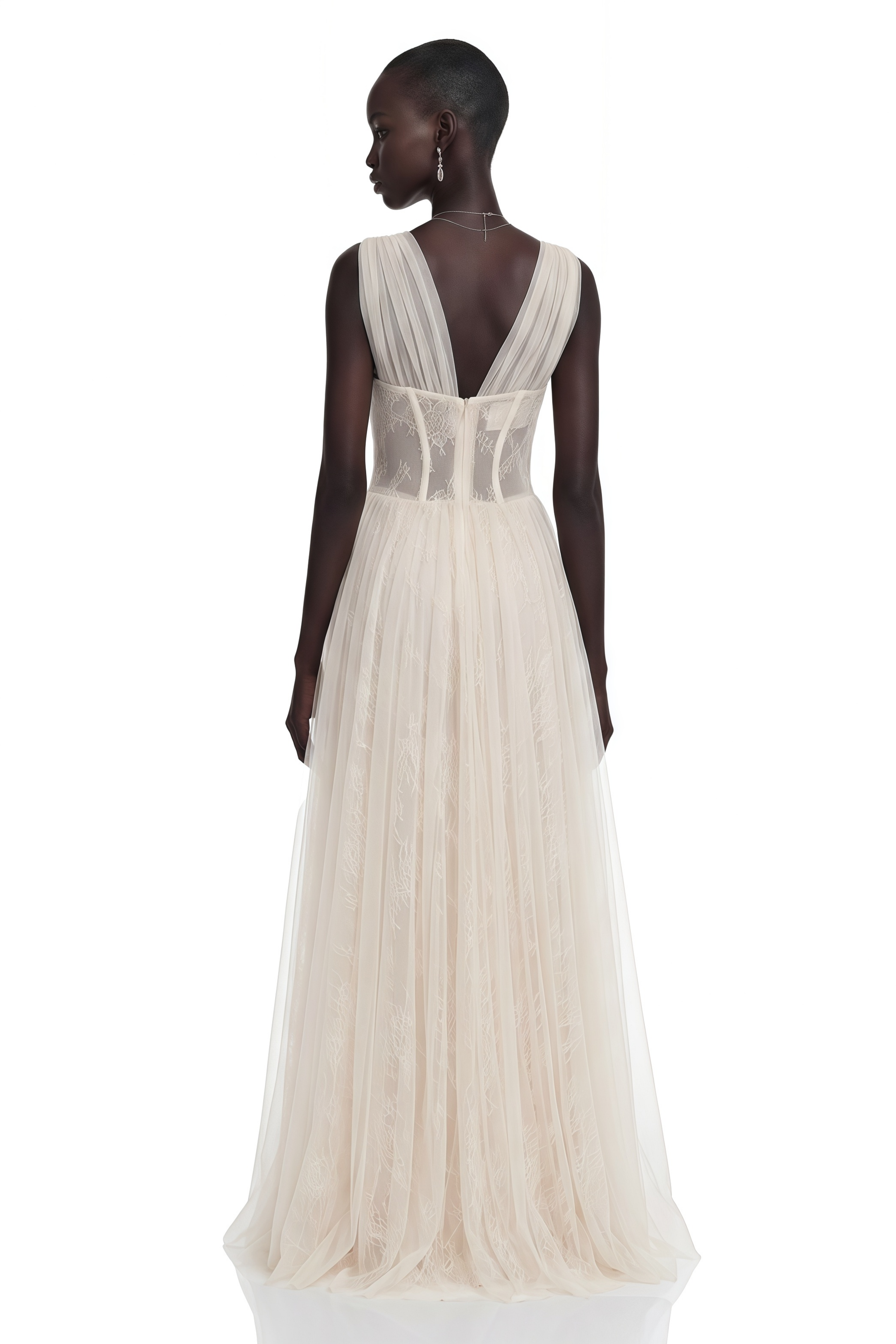 Florence White Corset Lace Maxi Dress with Ruffled Straps