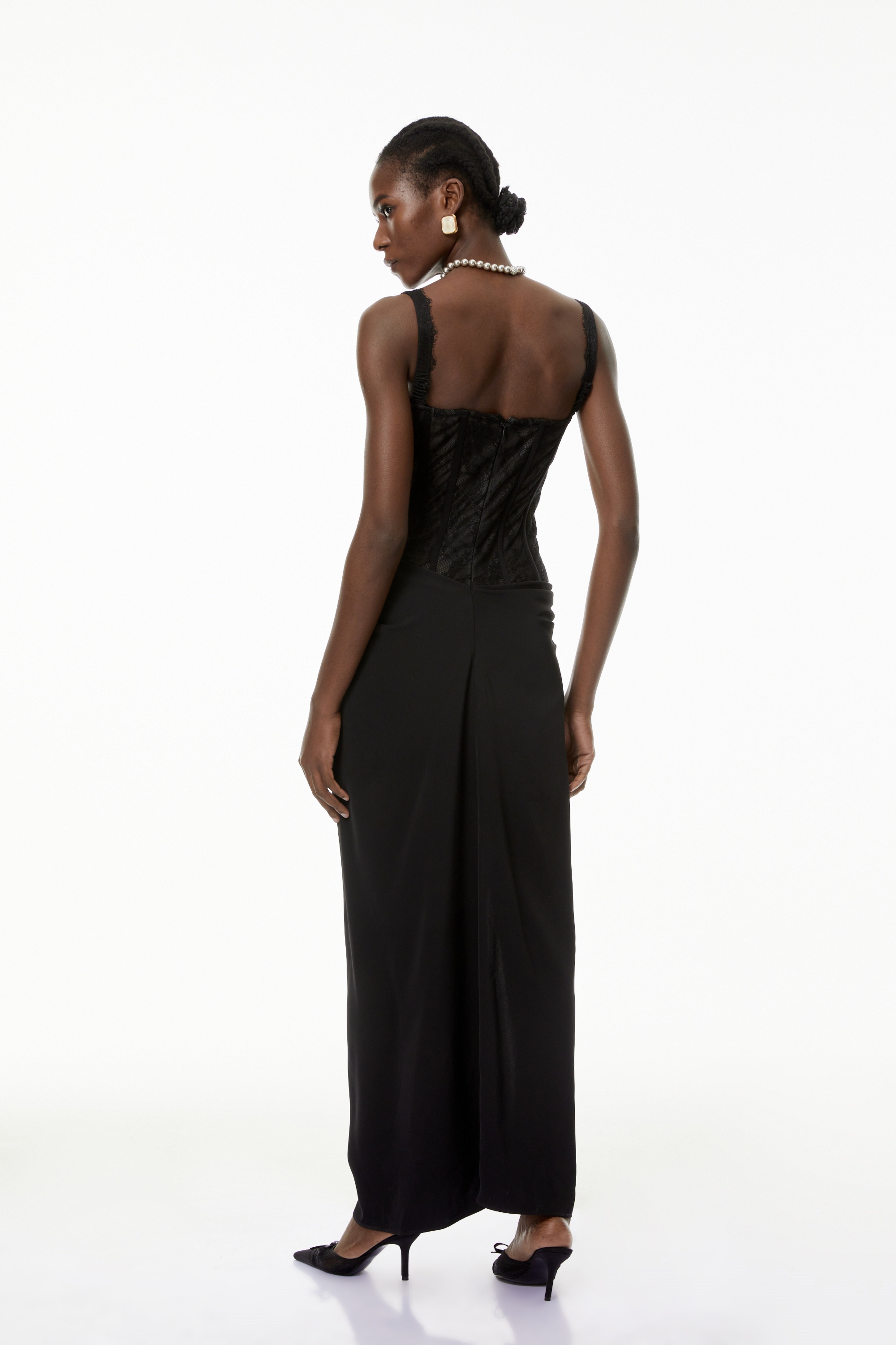 Francesca Black High Slit Floral Lace Maxi Dress