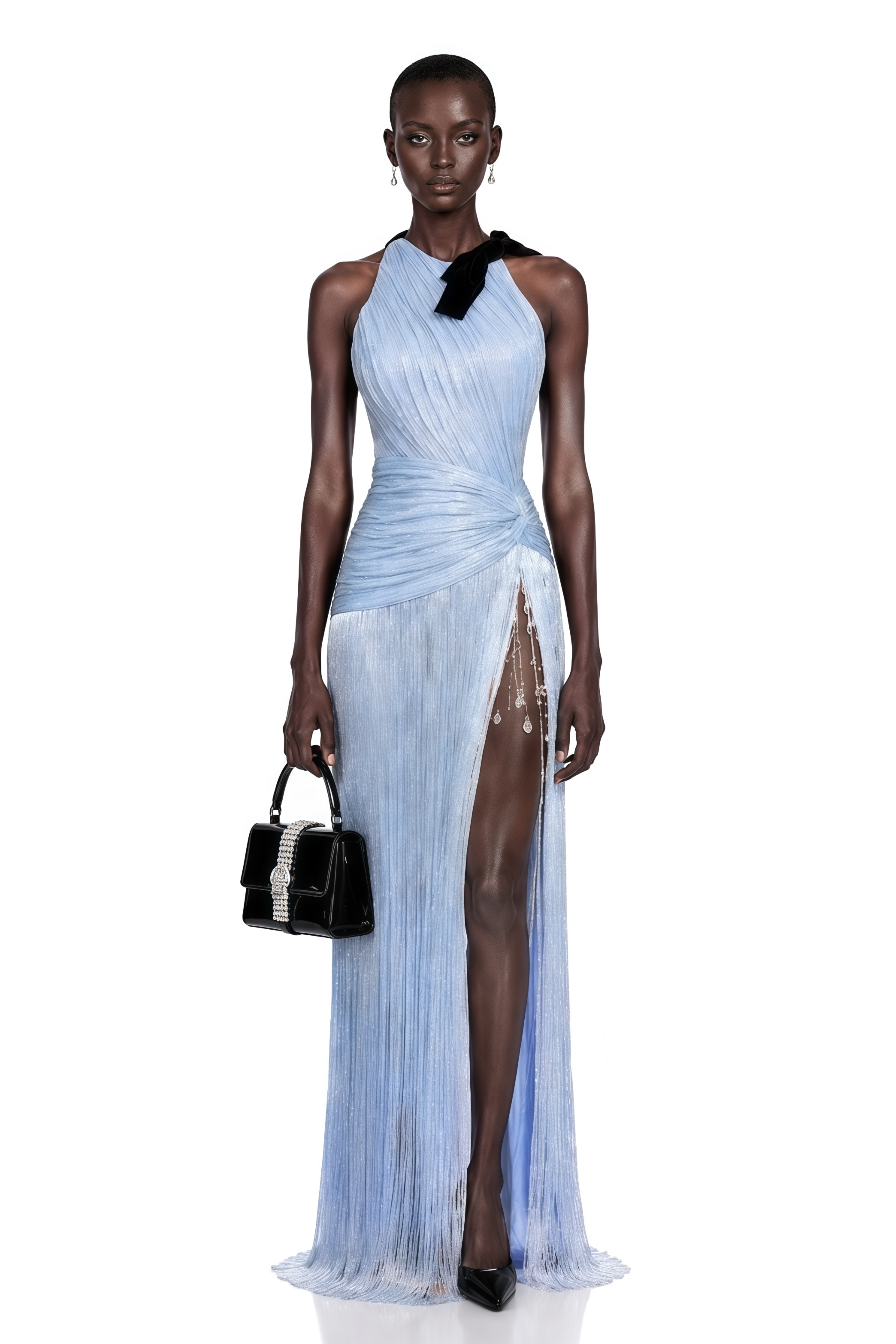 Francesca Silver Fringe Maxi Dress with Bow
