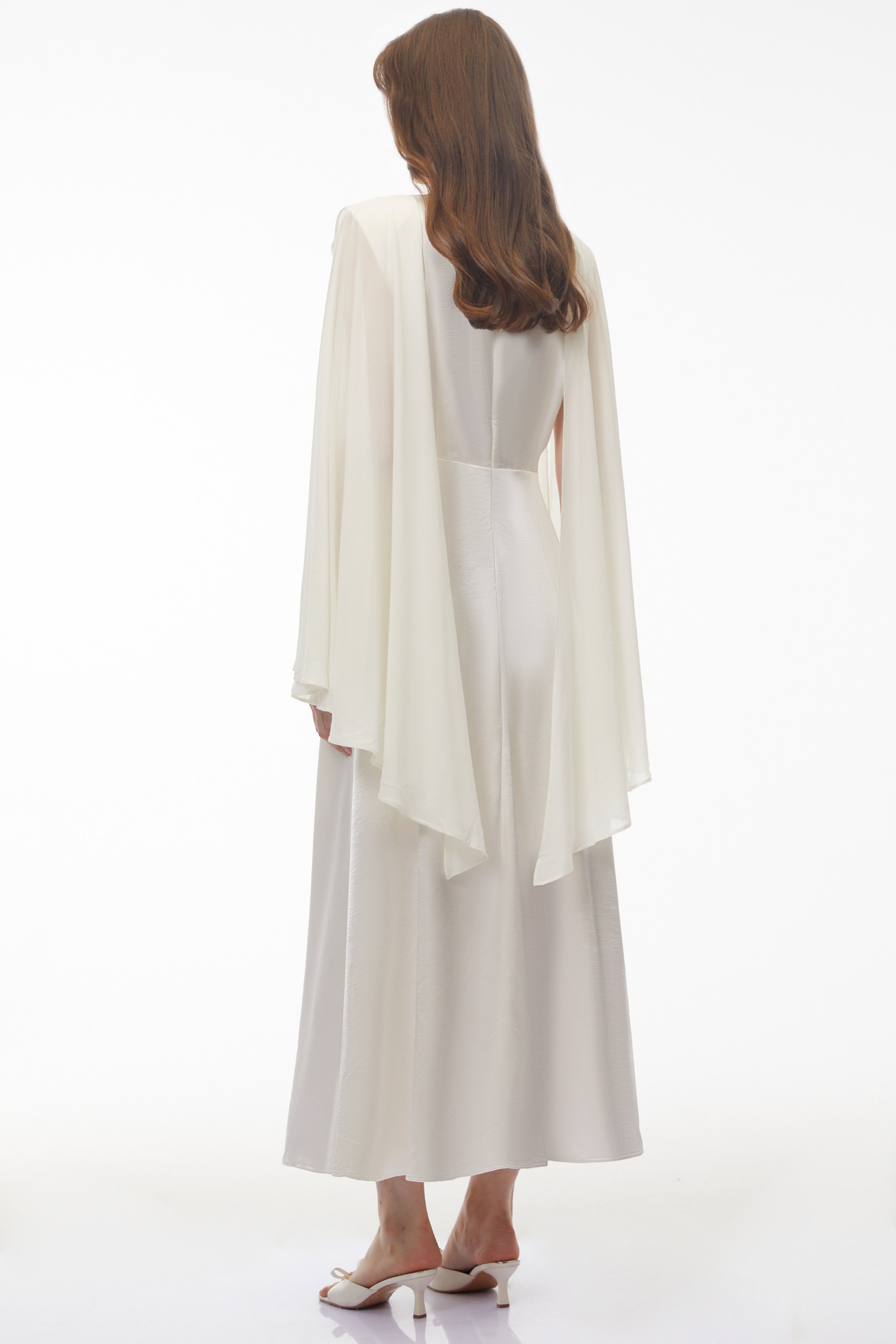 Francine Ivory Draped Neck Maxi Dress with Cape Sleeves