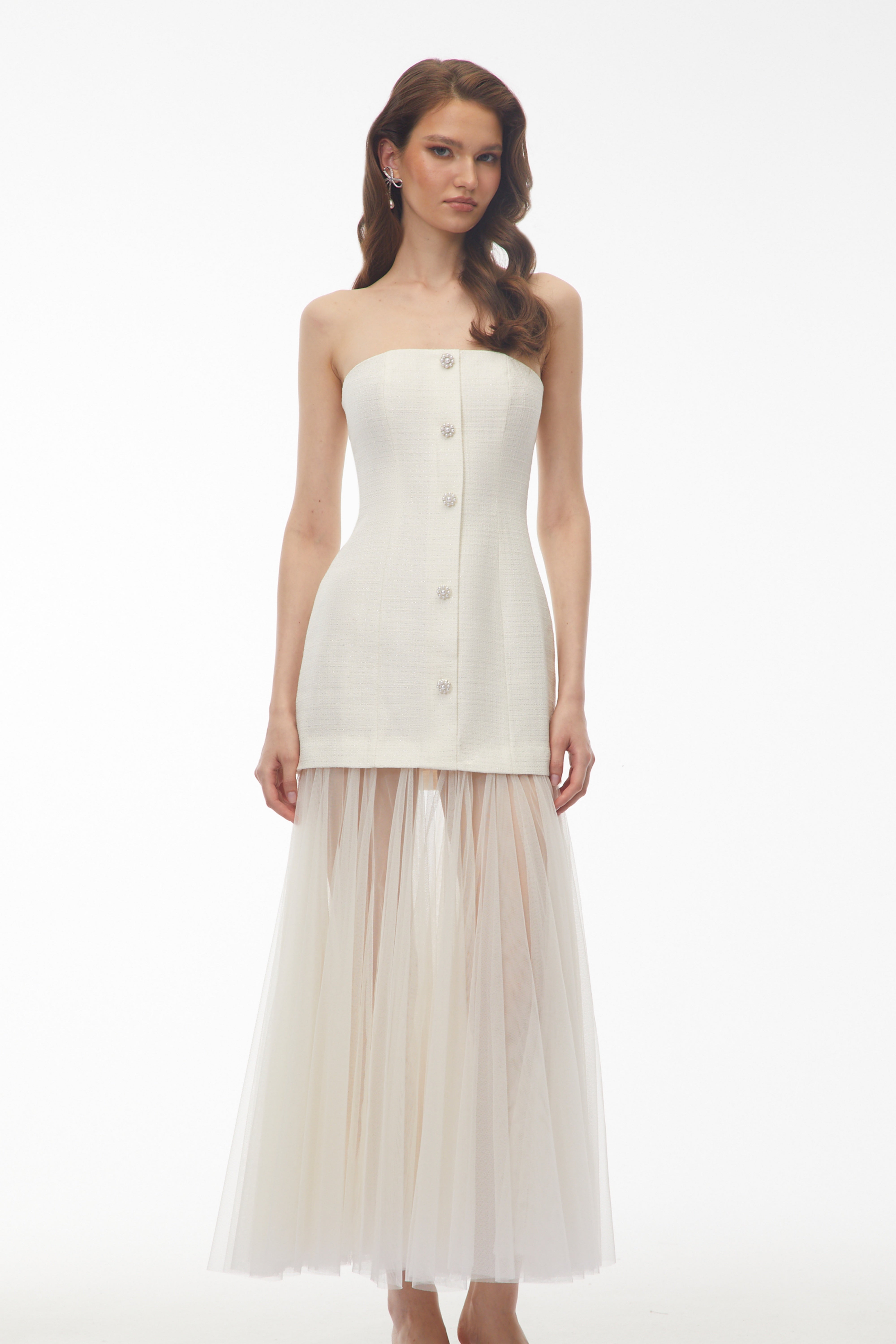 Robe longue en maille à épaules dénudées Francine Ivory
