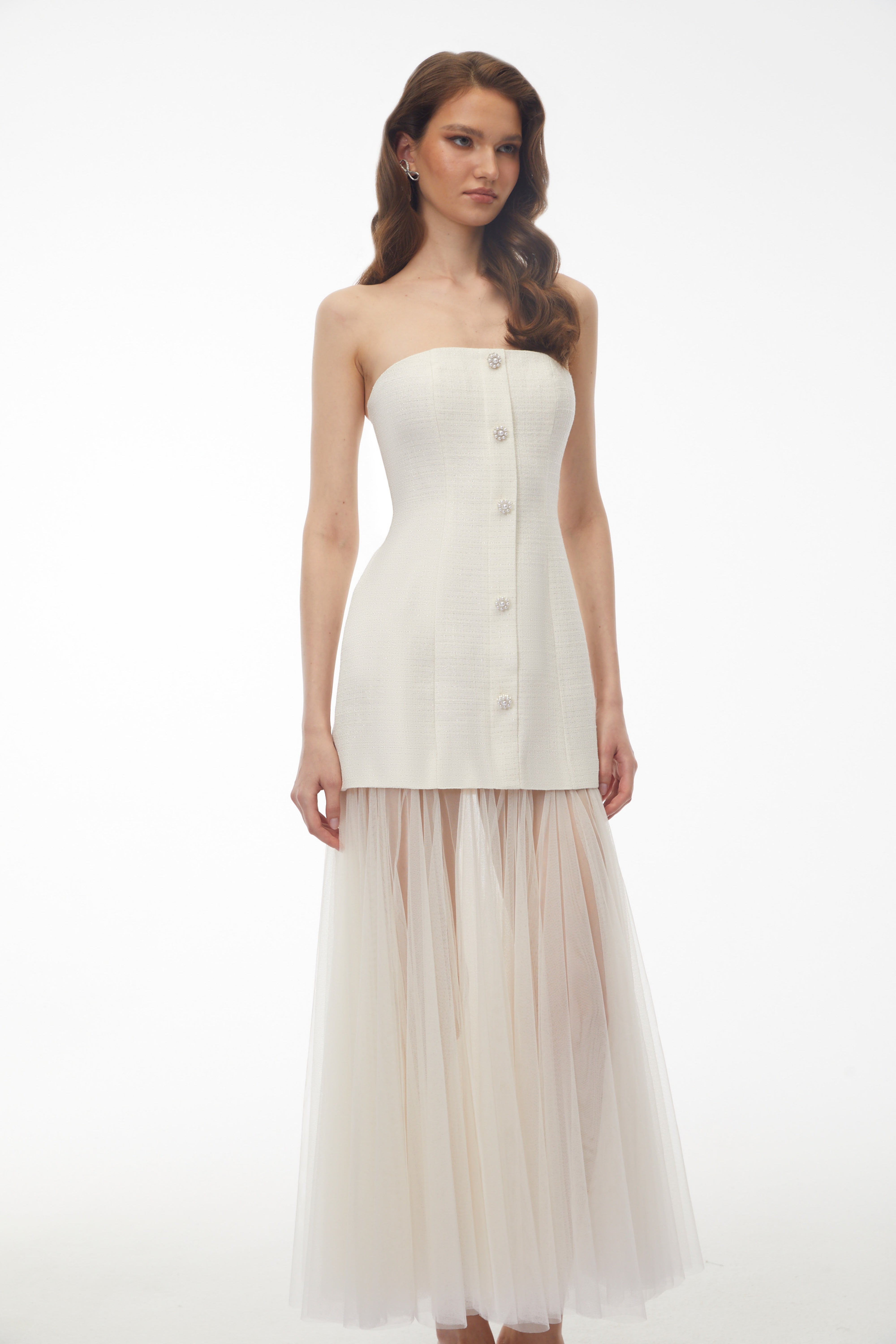 Robe longue en maille à épaules dénudées Francine Ivory