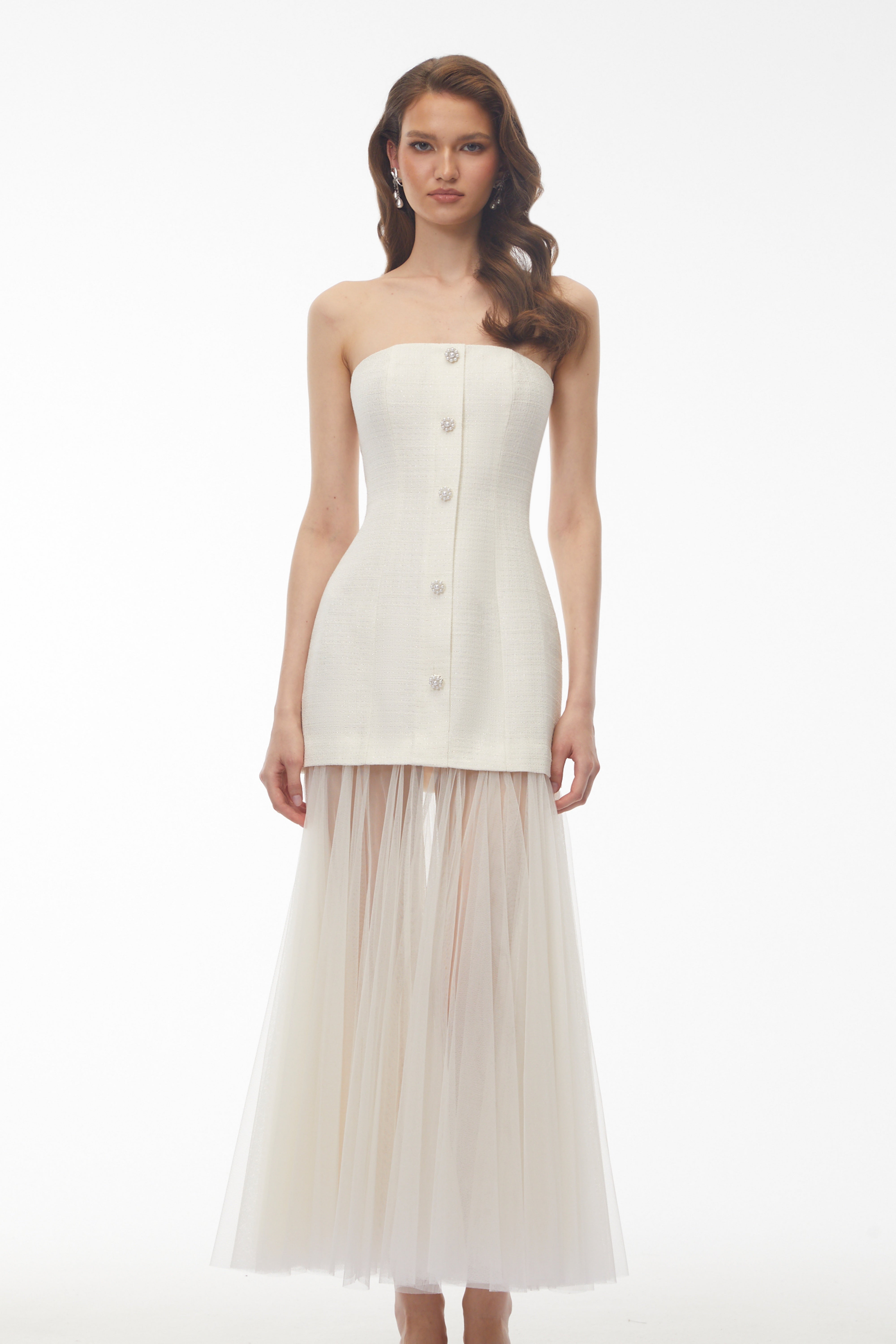 Robe longue en maille à épaules dénudées Francine Ivory