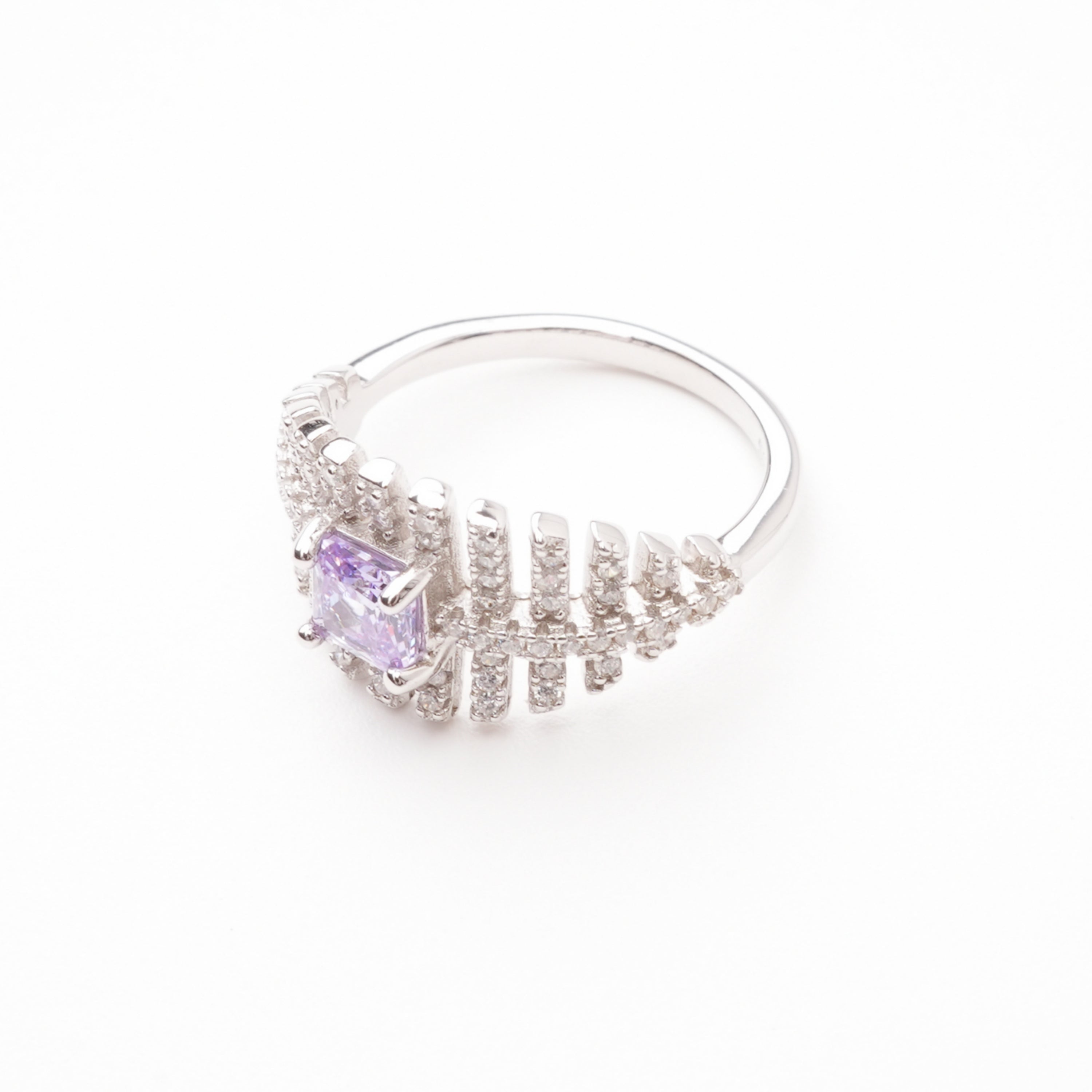 Françoise Lavender Princess Cut Gemstone Fan Crystal Sterling Silver Ring