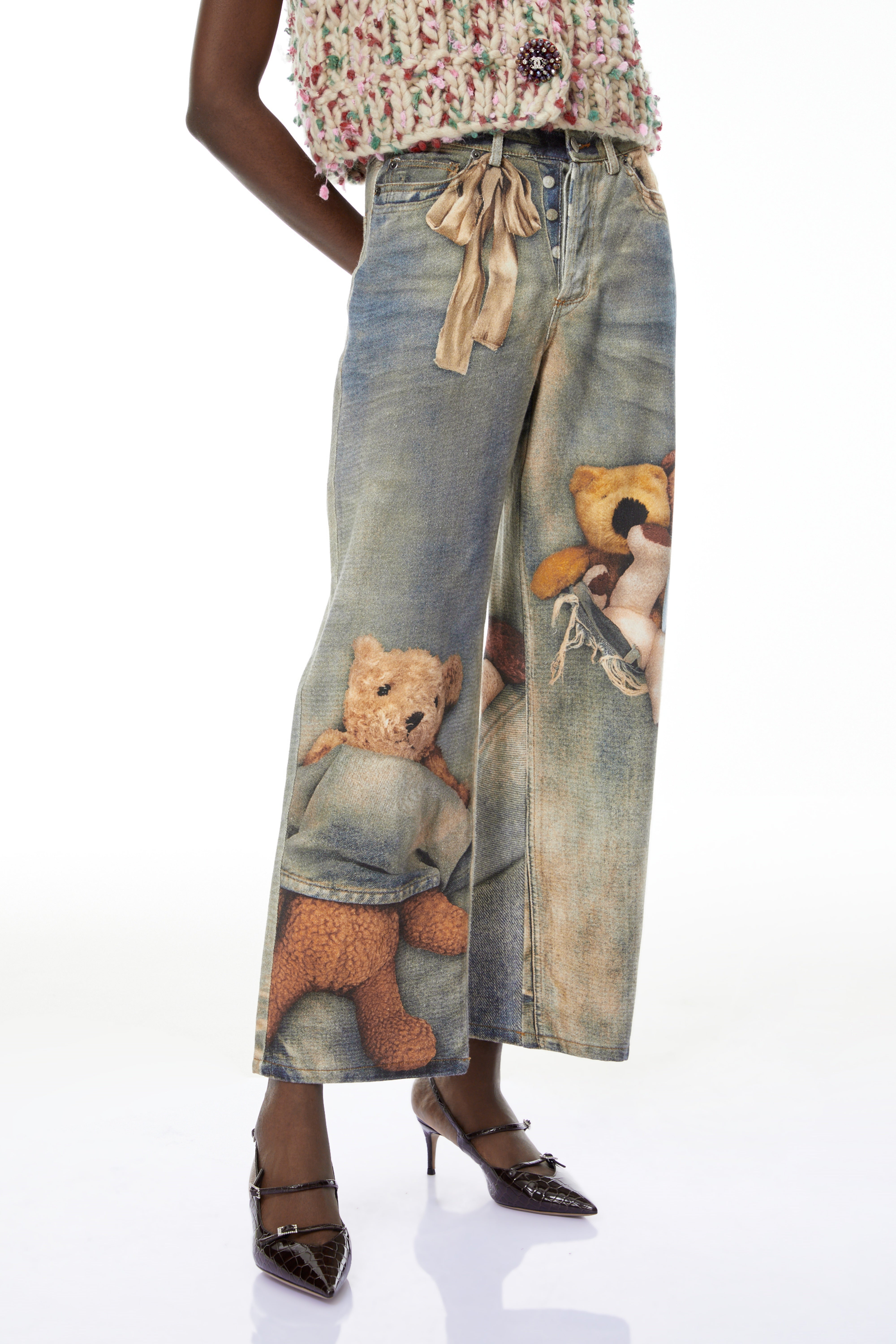Franziska Blue Denim Jeans with Bear Print