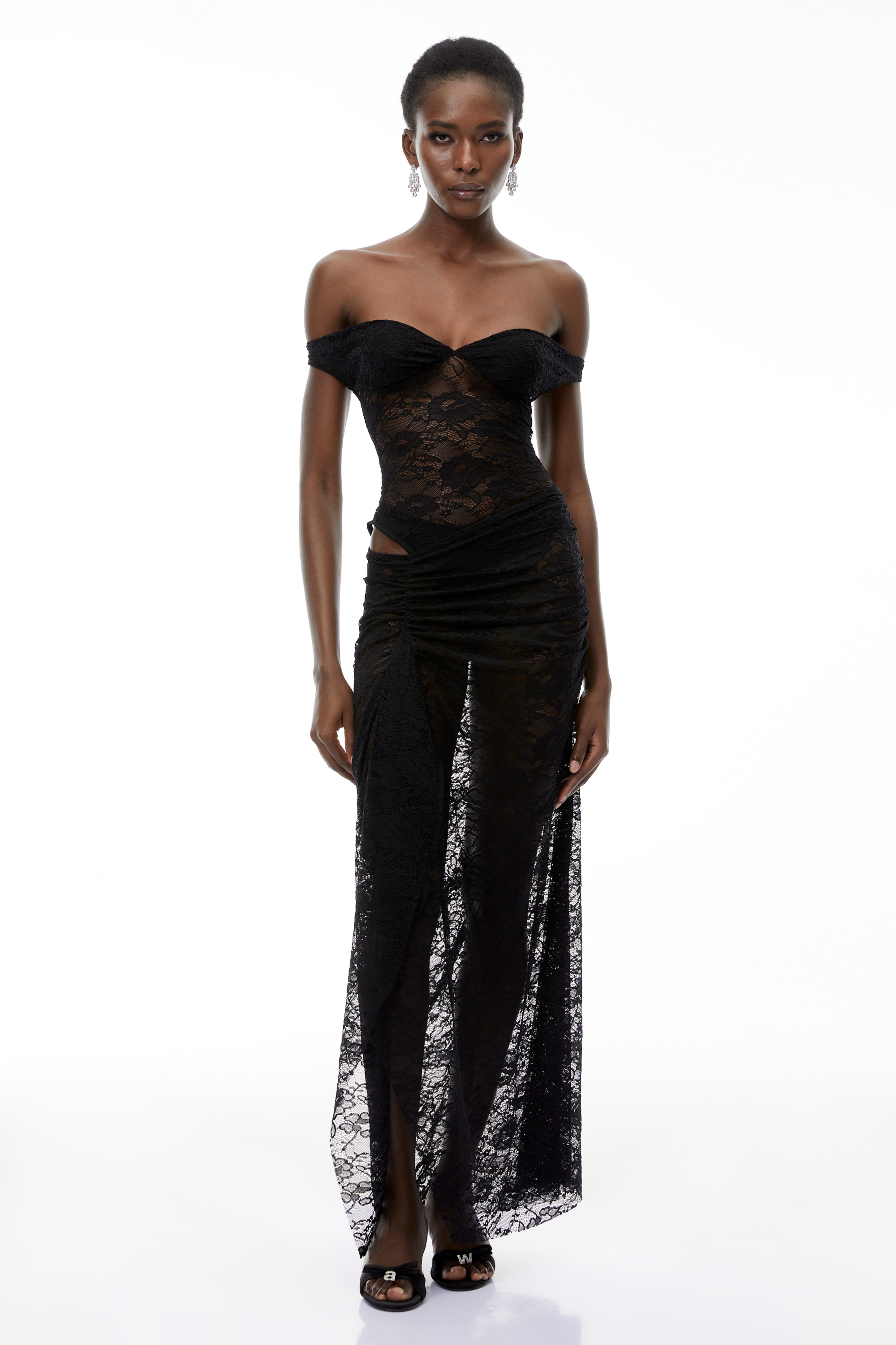 Frida Black Semi-Sheer Lace Bodysuit & Skirt Set