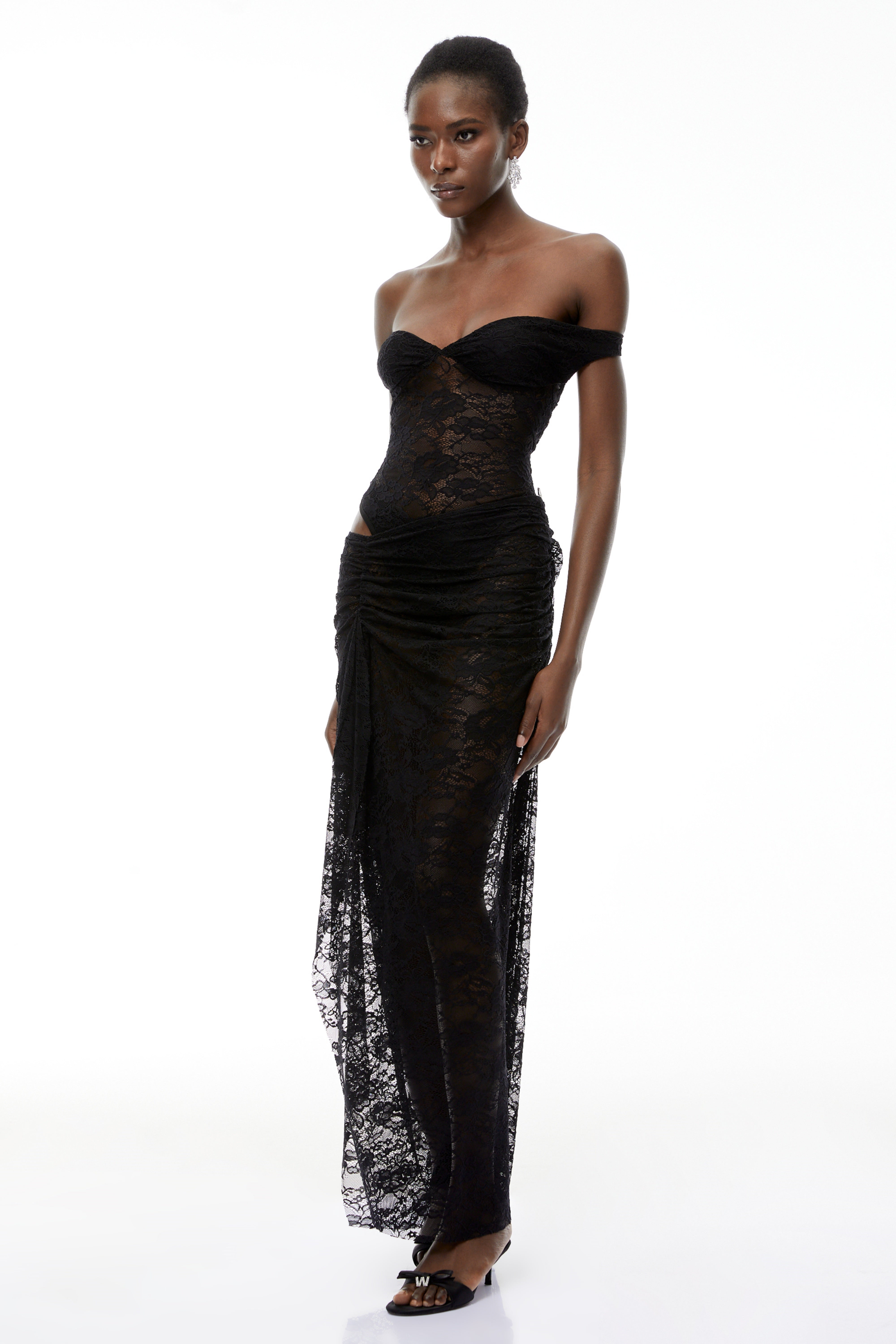 Frida Black Semi-Sheer Lace Bodysuit & Skirt Set