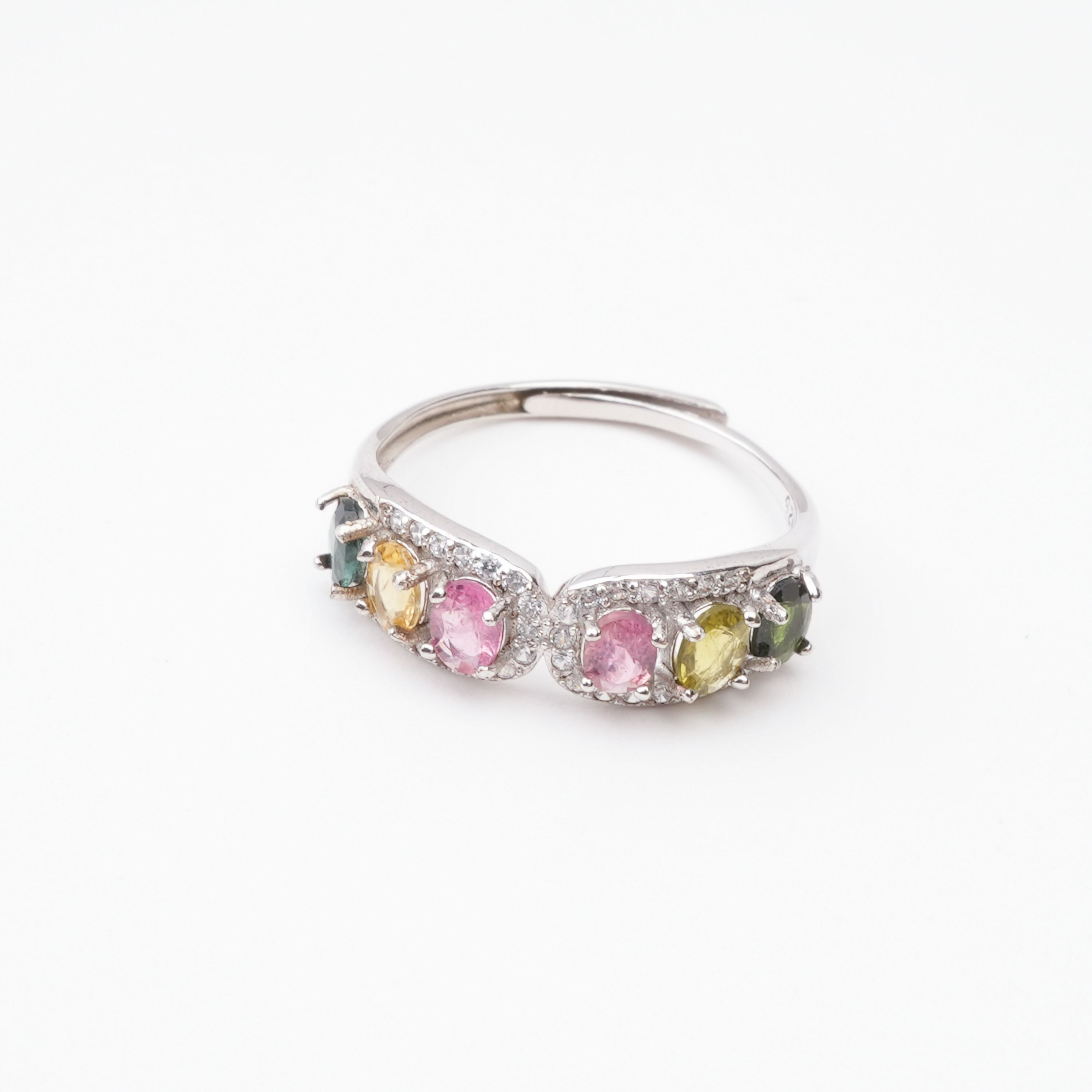 Gabriela Multicolor Tourmaline Oval Cut Crystal Sterling Silver Ring