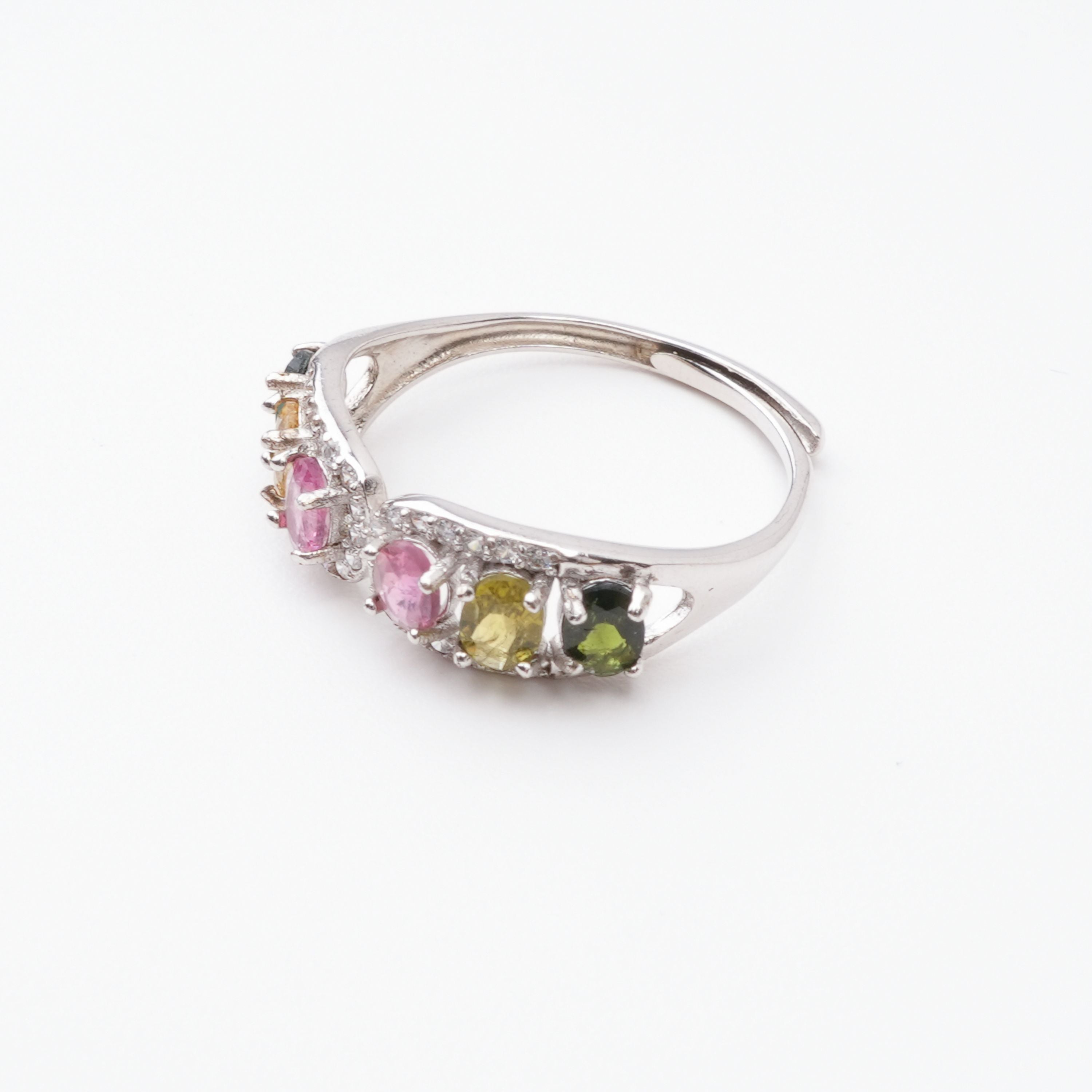 Gabriela Multicolor Tourmaline Oval Cut Crystal Sterling Silver Ring