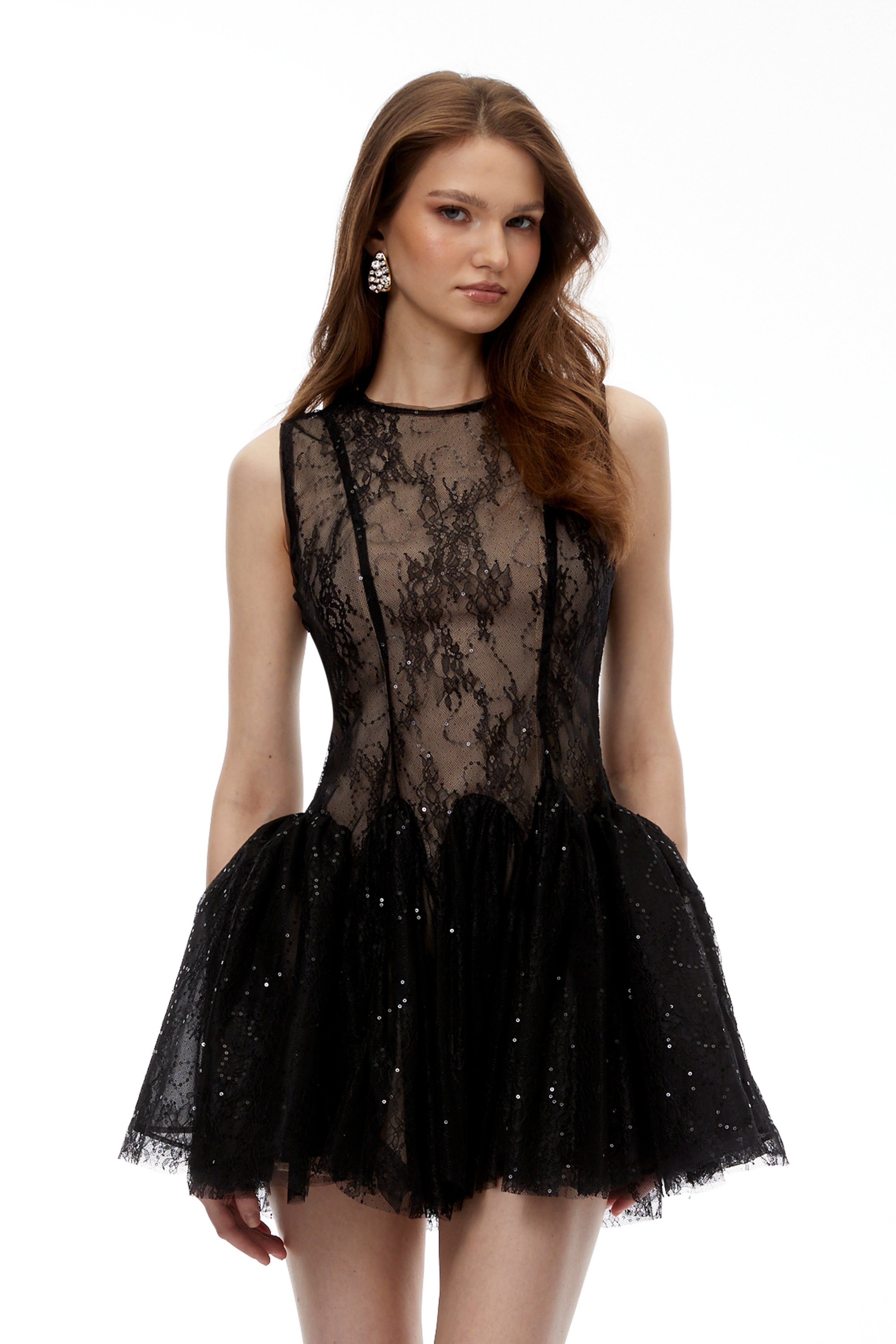 Gaetana – Schwarzes Minikleid aus Spitze mit Pailletten