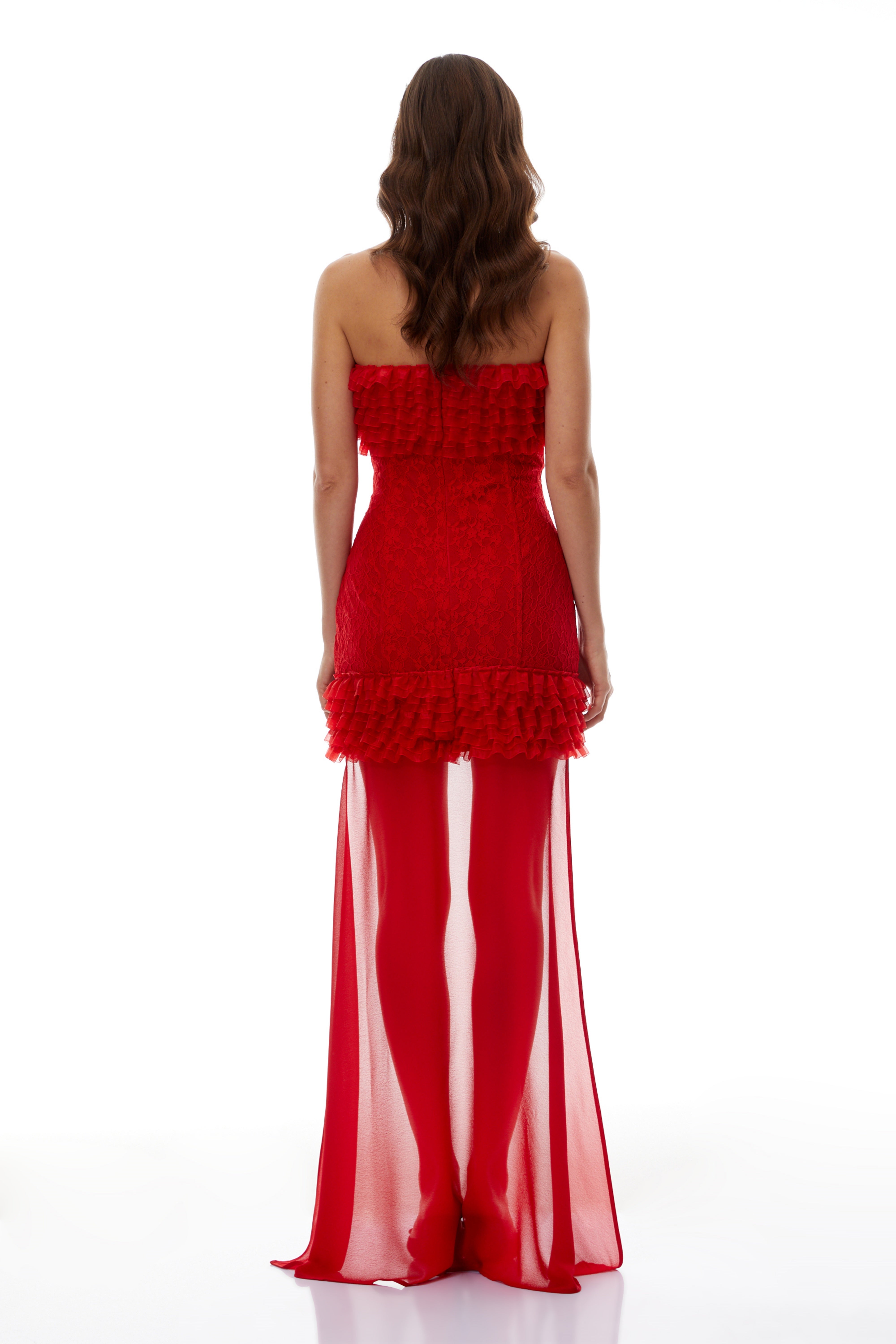 Genevieve Red Ruffled Lace Up Mini Dress