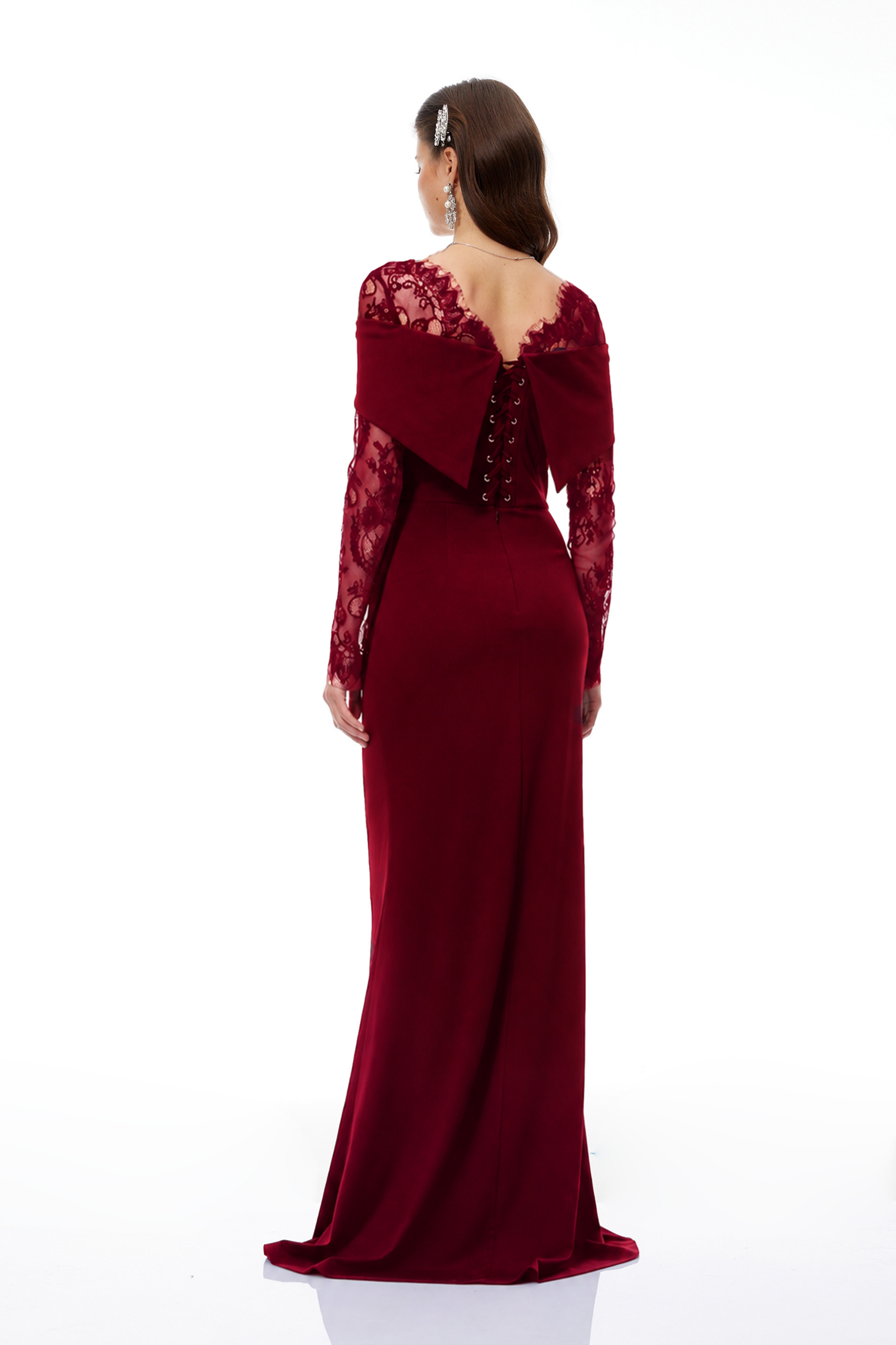 Georgiana Burgundy Lace Panel Flared Maxi Gown