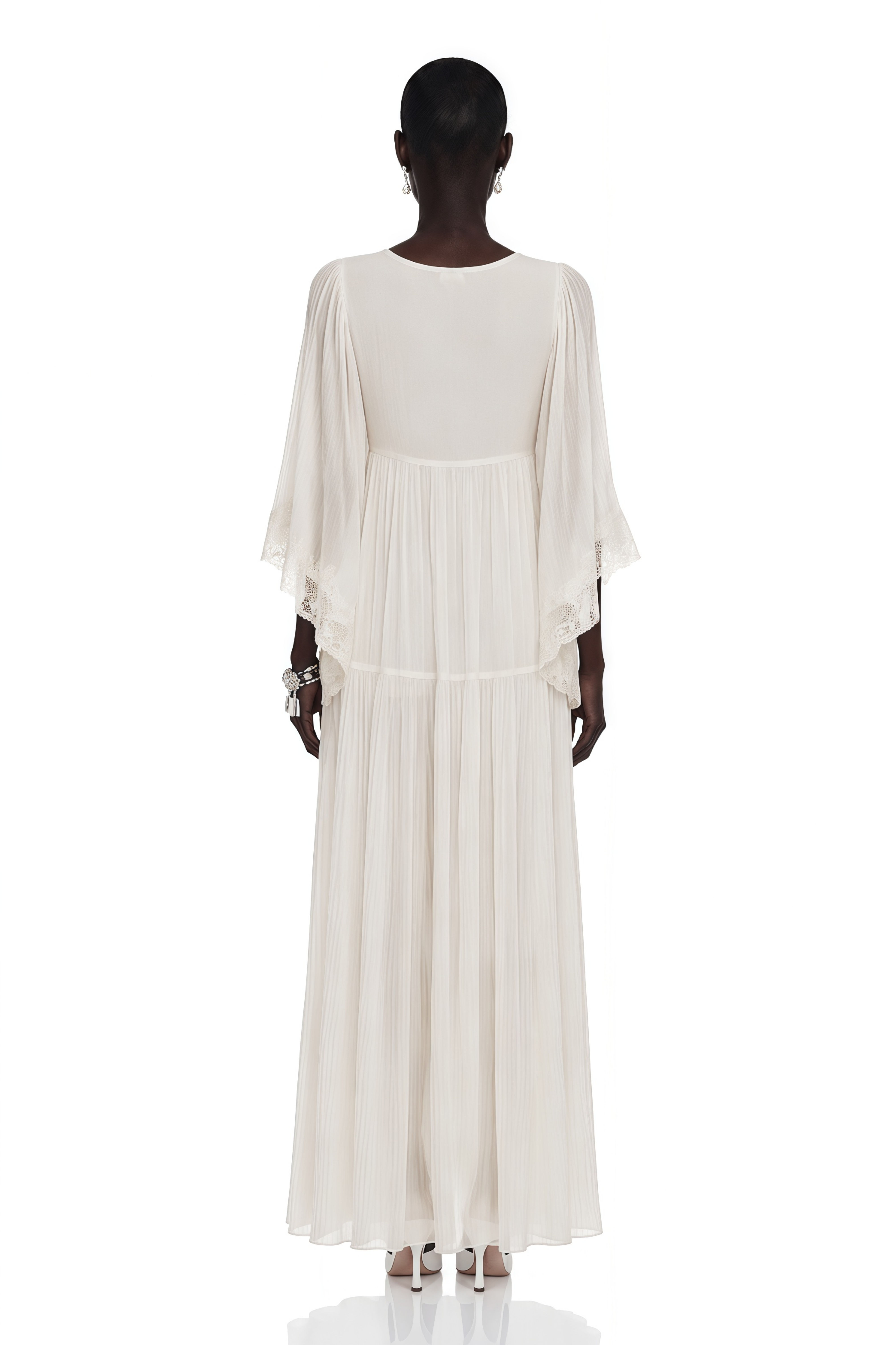 Giovanna White V-Neck Maxi Dress with Lace Trim