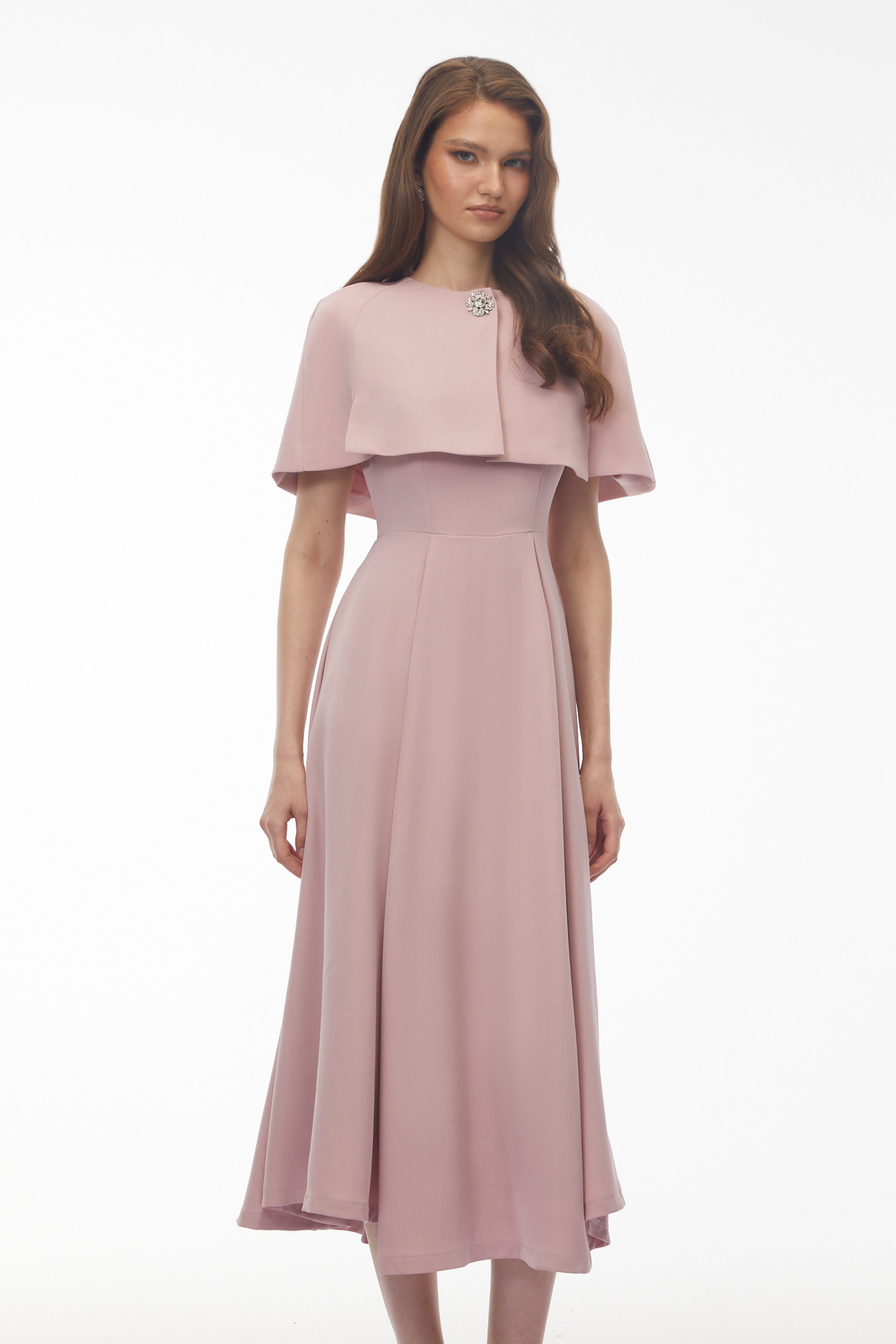 Giuliana Pink Solid Cape & Midi Dress Set