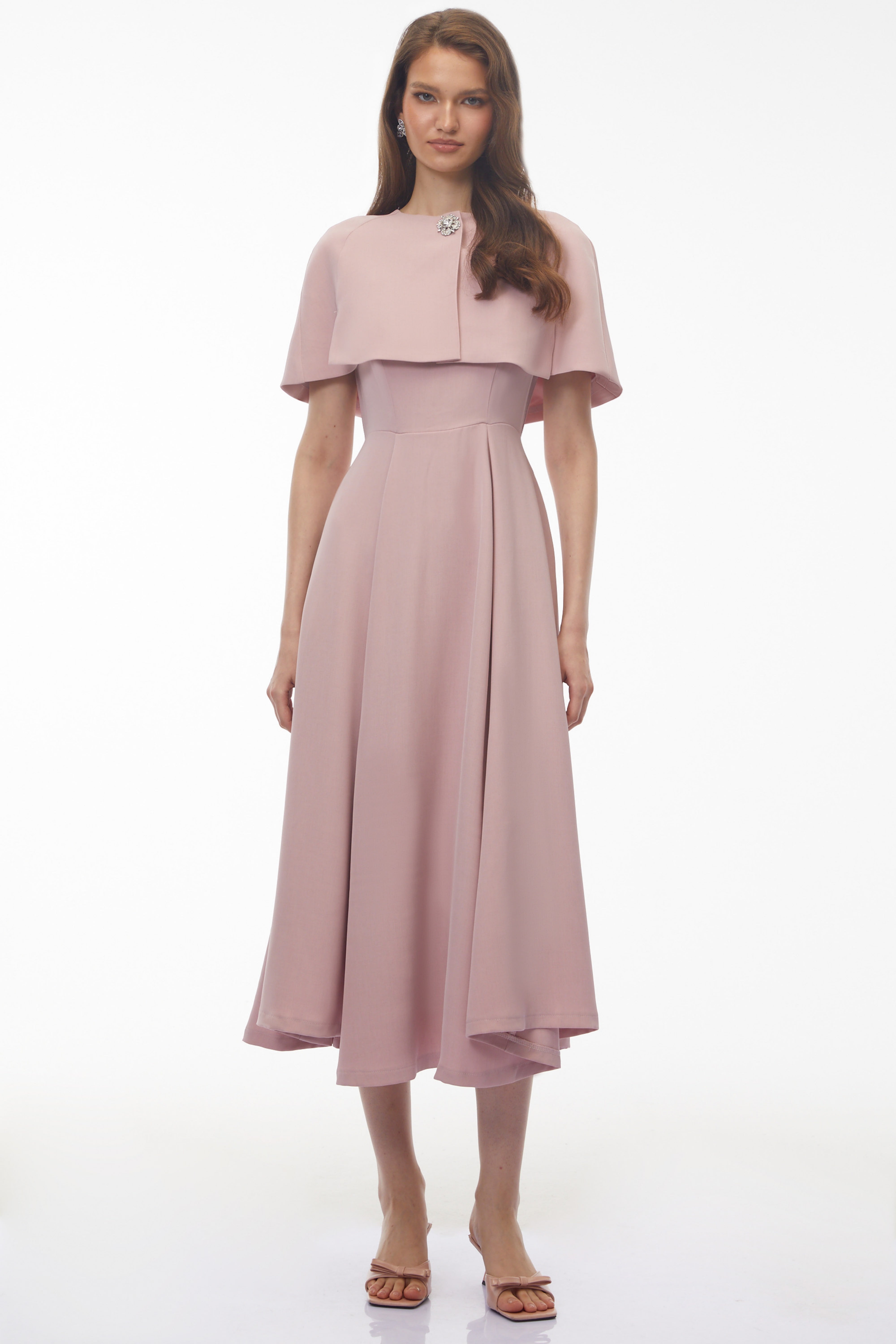 Giuliana Pink Solid Cape & Midi Dress Set