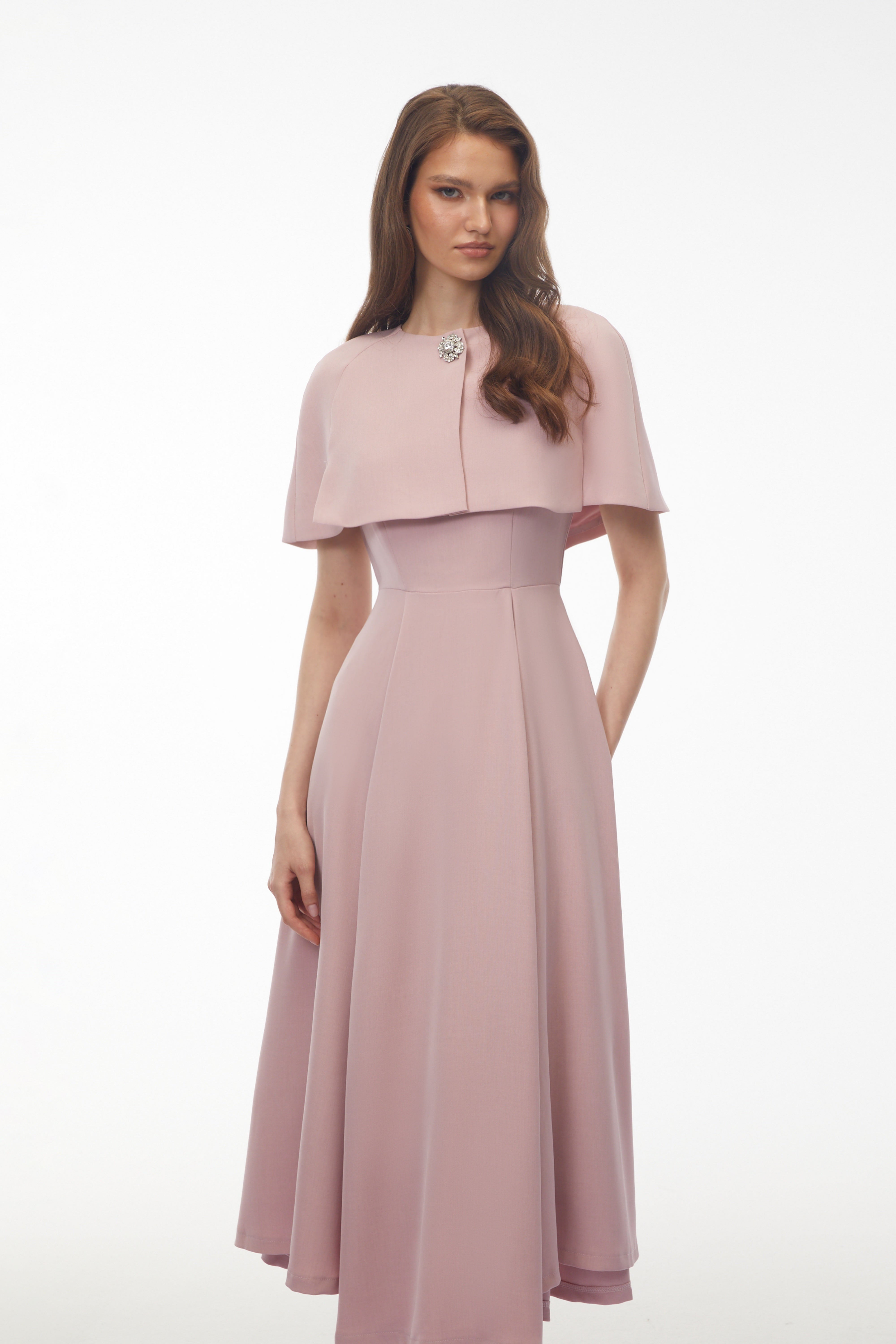 Giuliana Pink Solid Cape & Midi Dress Set
