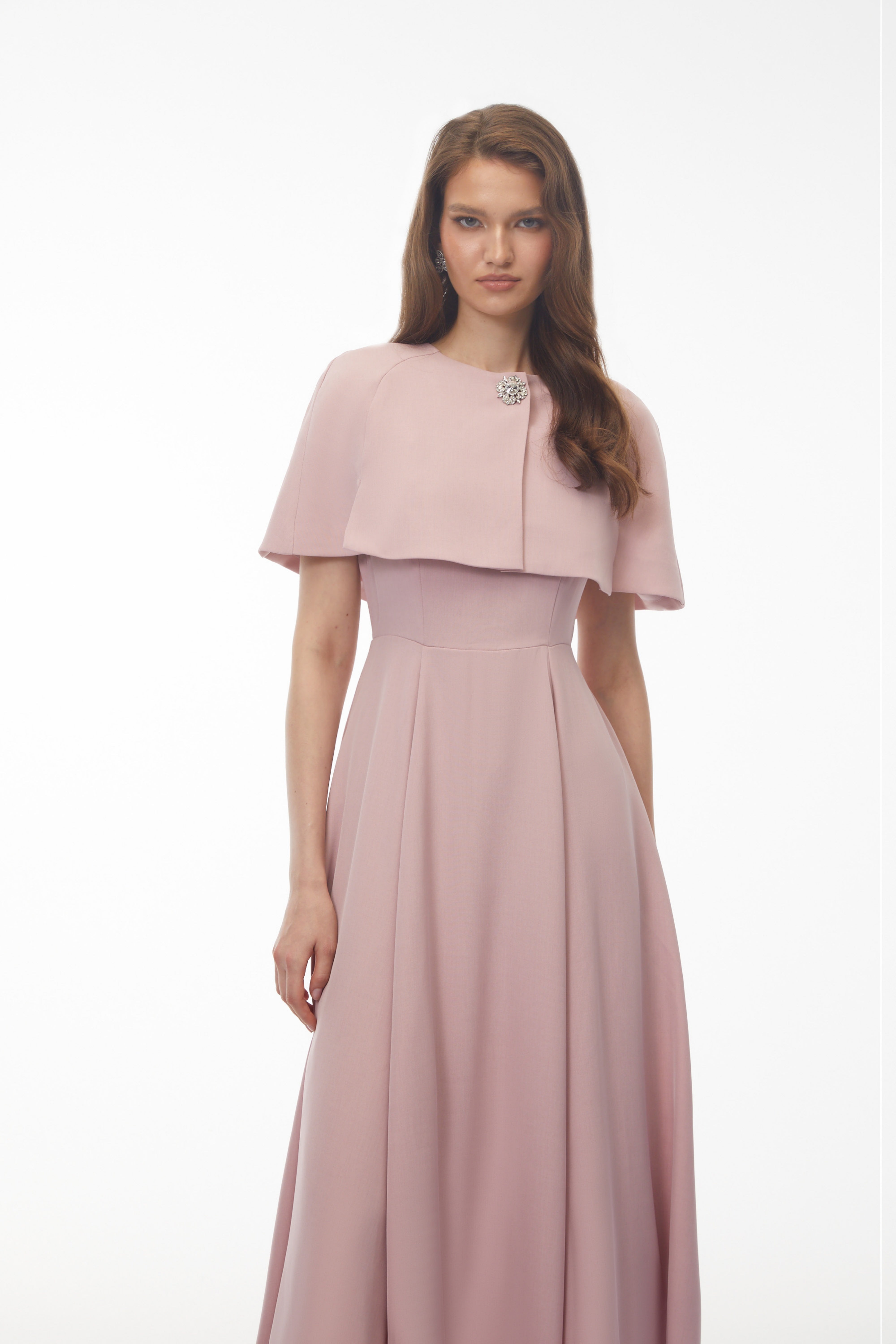 Giuliana Pink Solid Cape & Midi Dress Set
