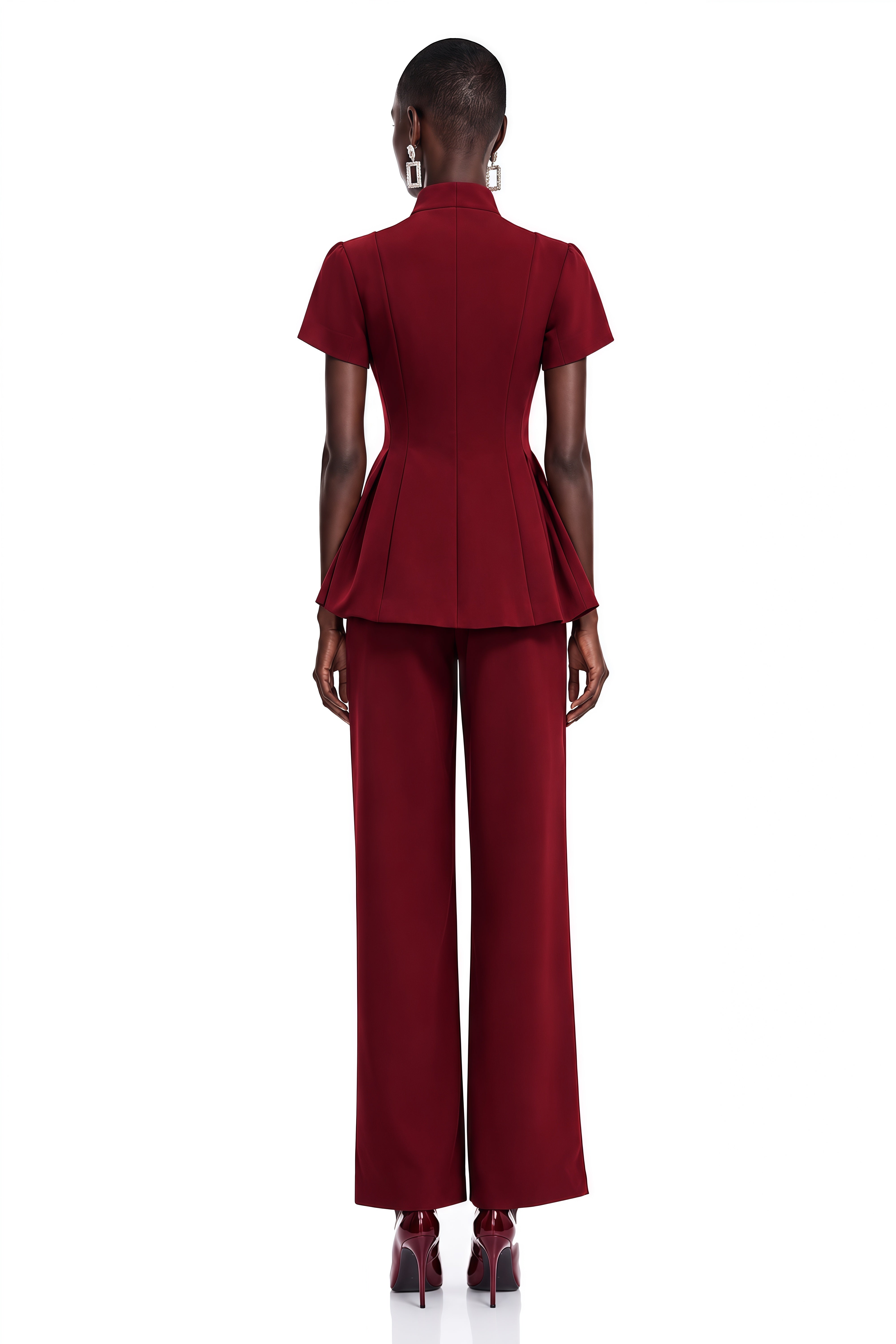 Gloria Red Puff Sleeves Blouse & Trousers Set