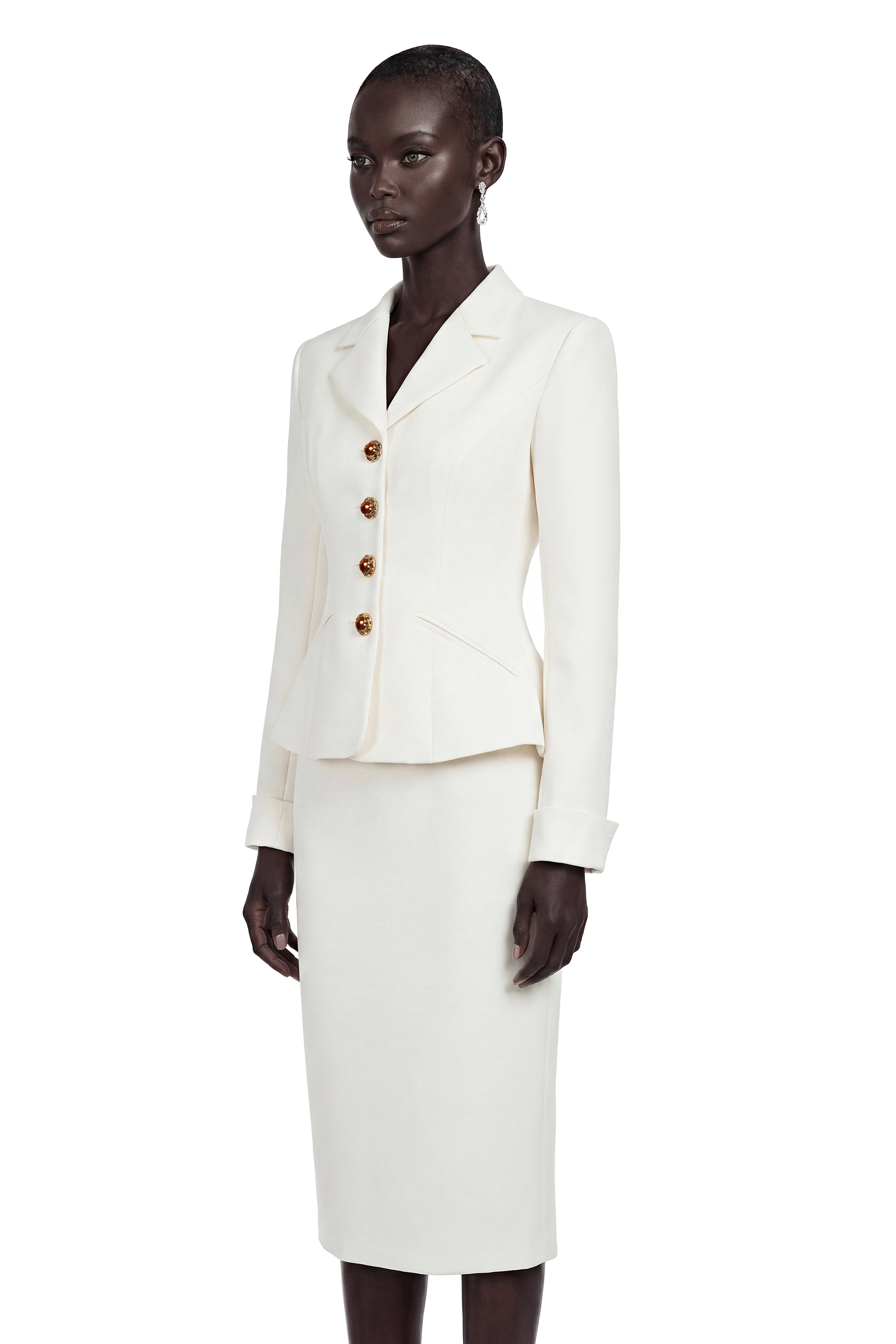 Gorgo White Classic Lapel Blazer & Skirt Set