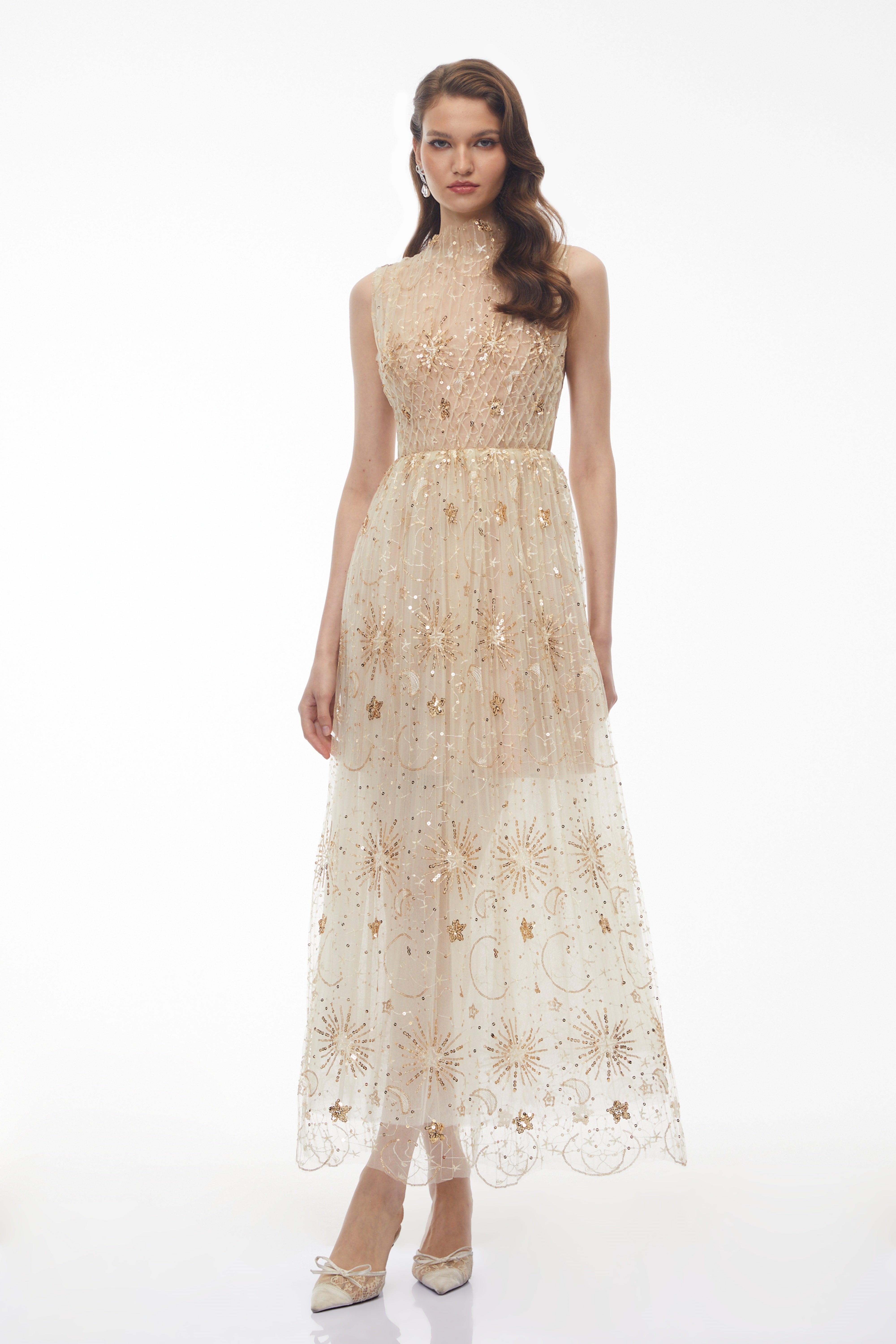 Guadalupe Champagne Sequin Ruched Maxi Dress