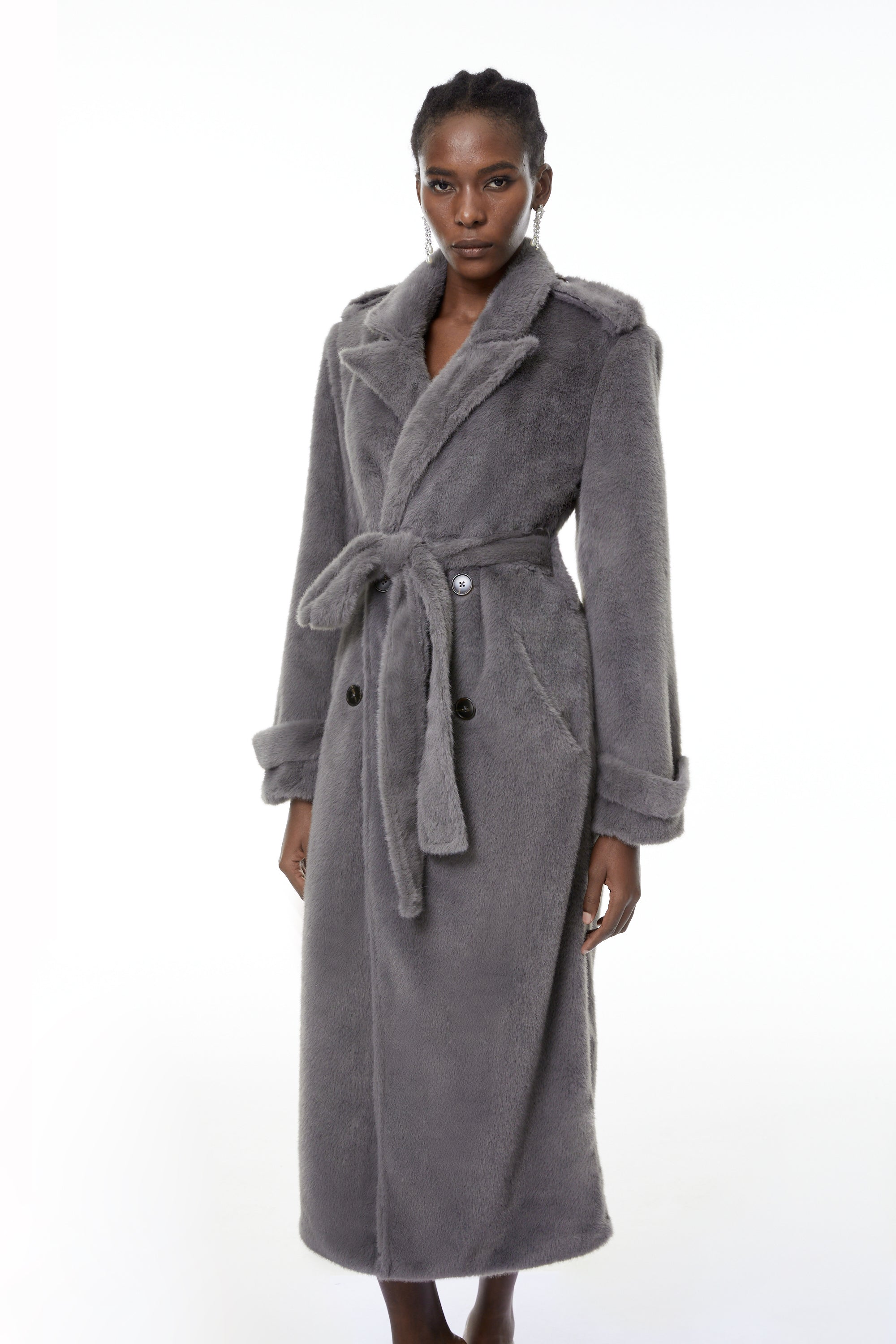 Gugulethu Grey Faux Fur Long Coat